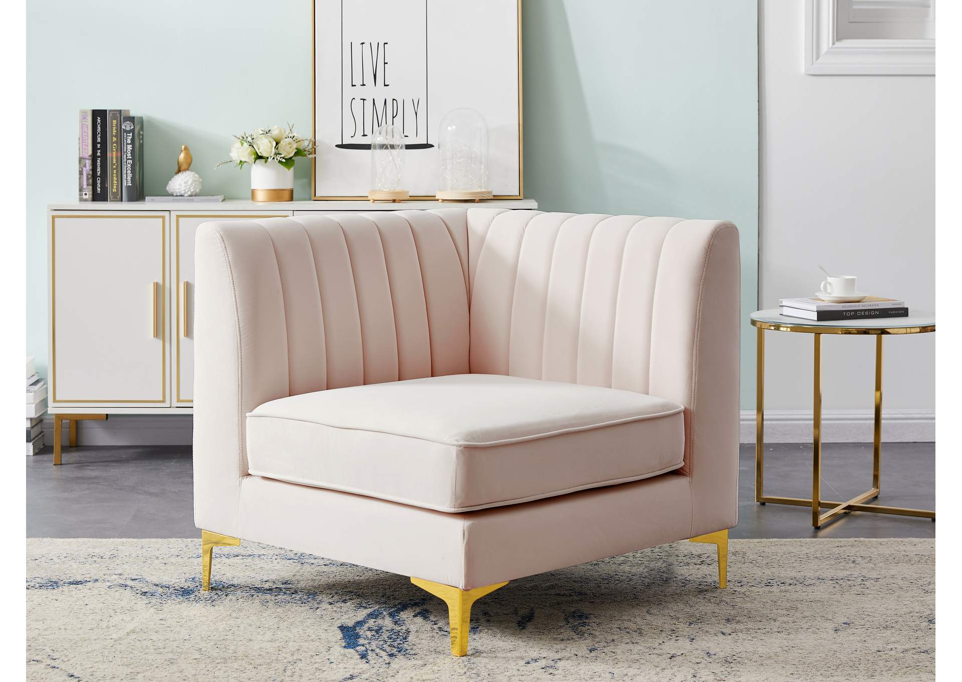 Alina Pink Velvet Corner Chair,Meridian Furniture