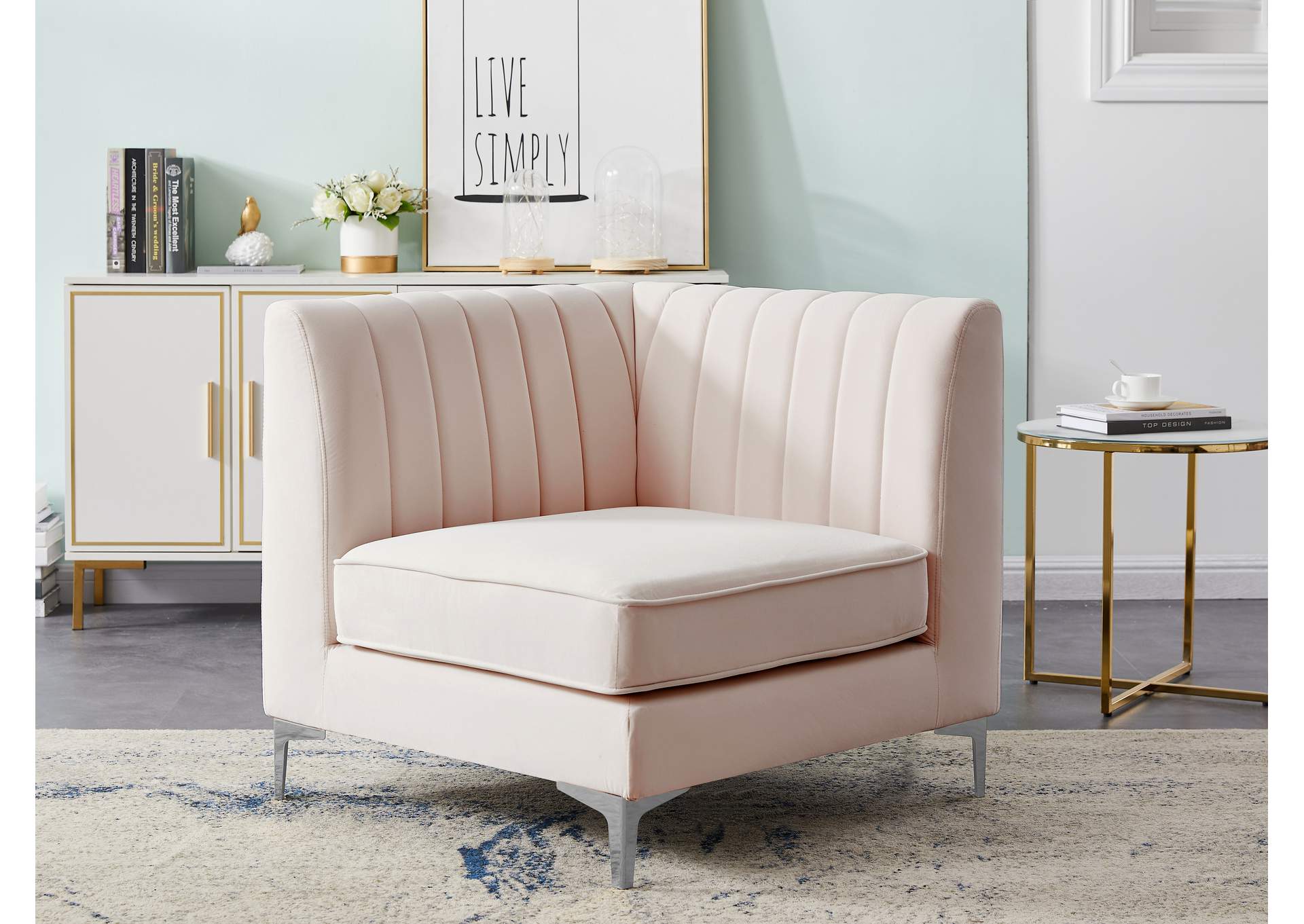 Alina Pink Velvet Corner Chair,Meridian Furniture