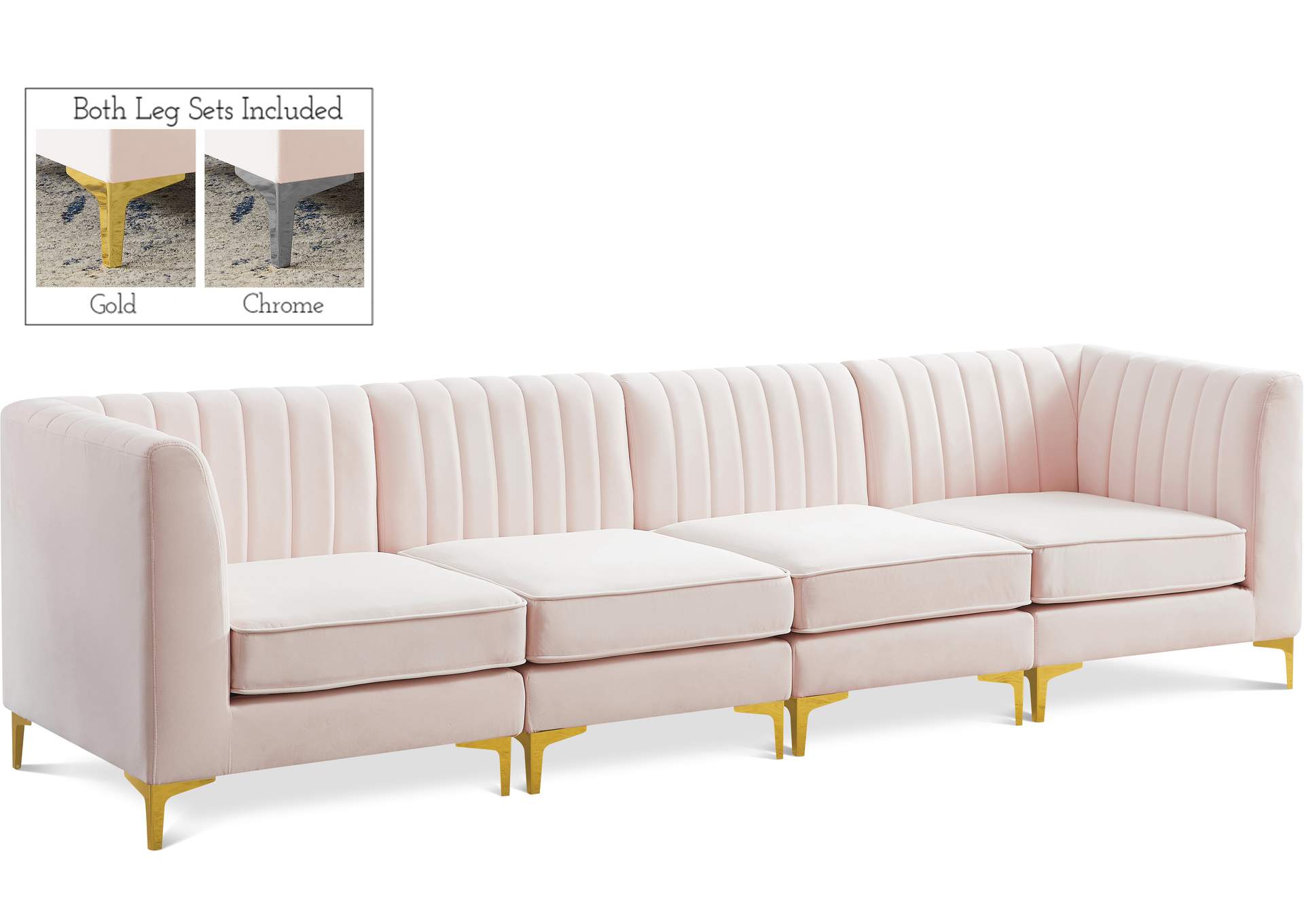 Alina Pink Velvet Modular Sectional,Meridian Furniture