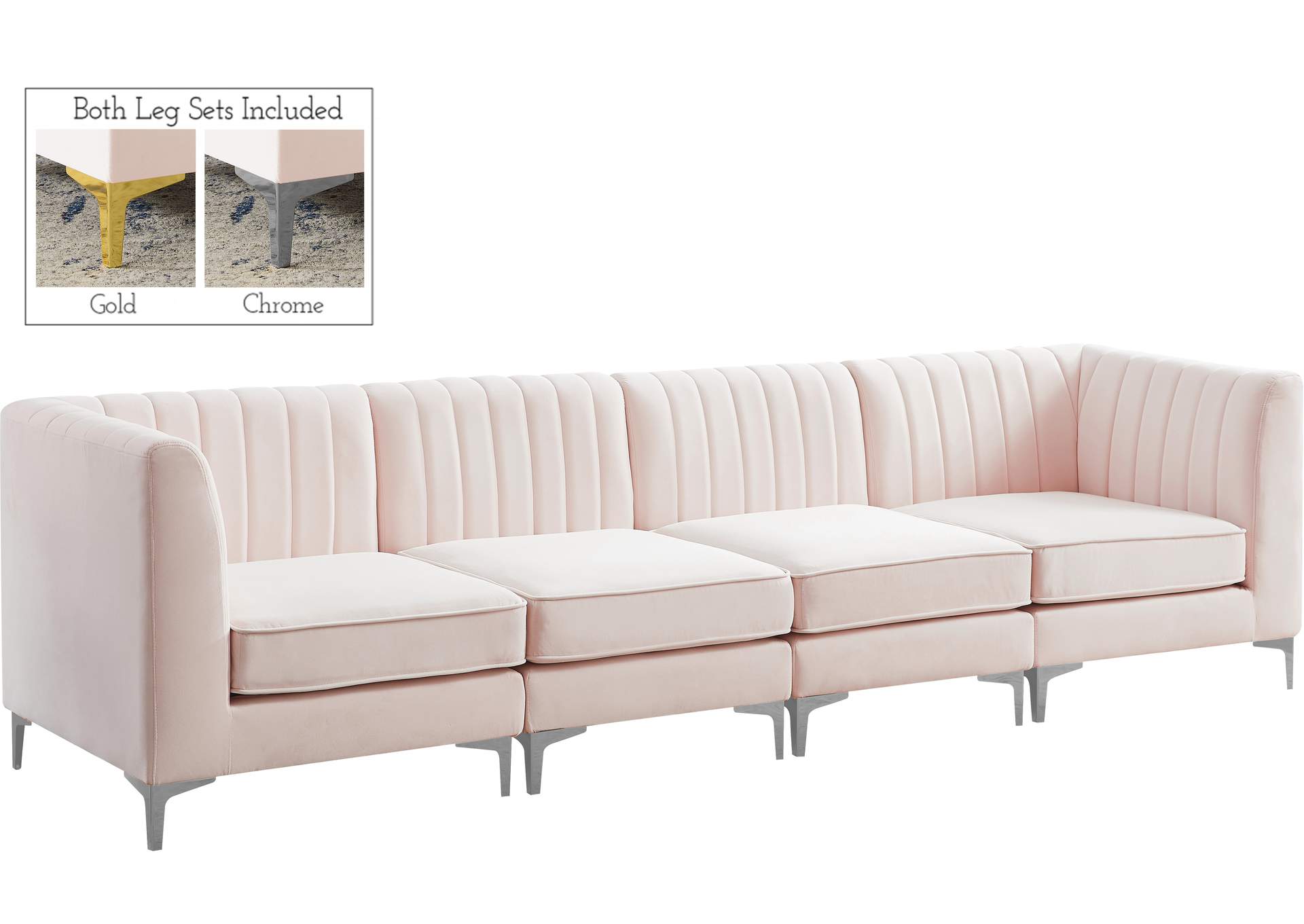 Alina Pink Velvet Modular Sectional,Meridian Furniture