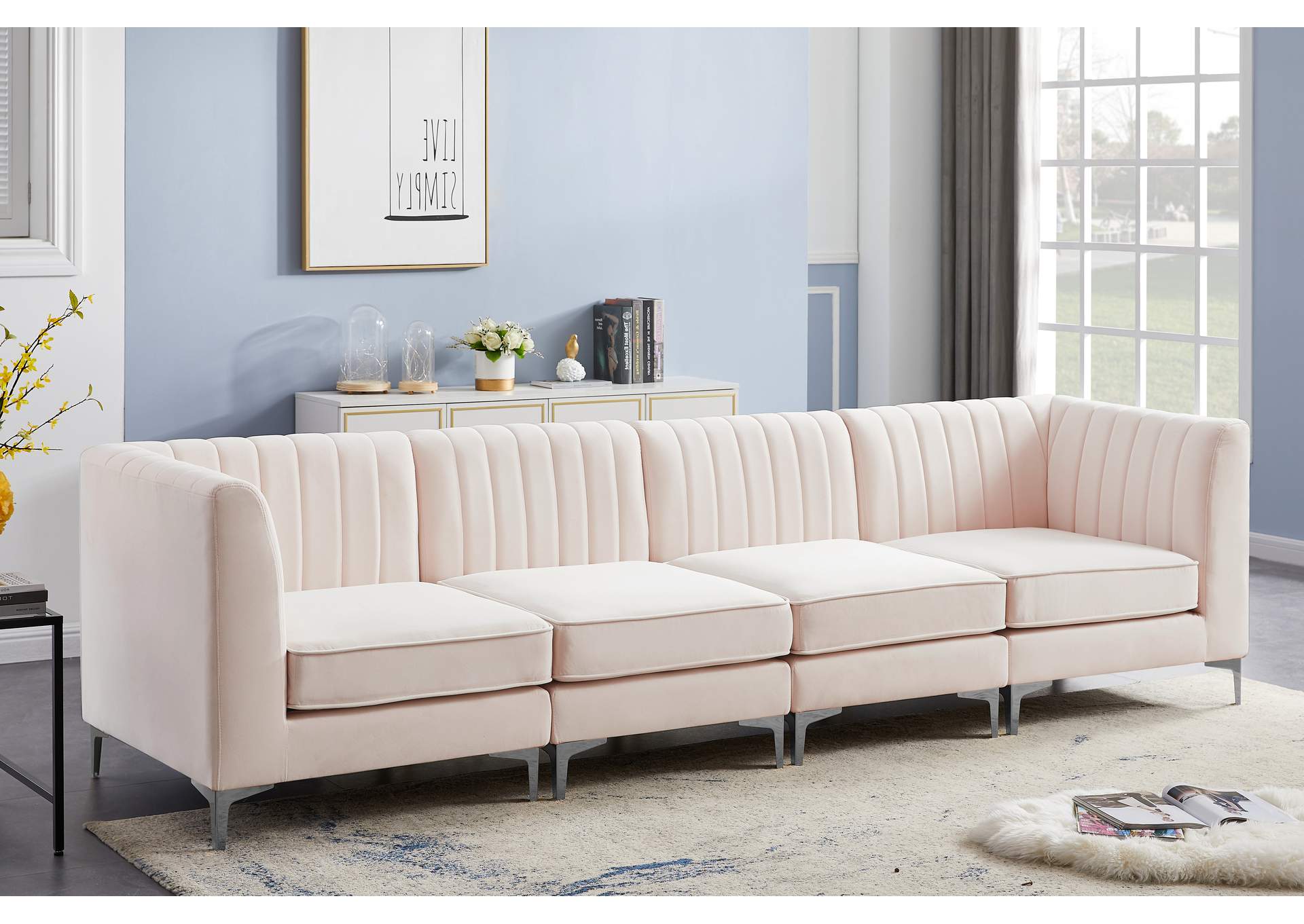 Alina Pink Velvet Modular Sectional,Meridian Furniture