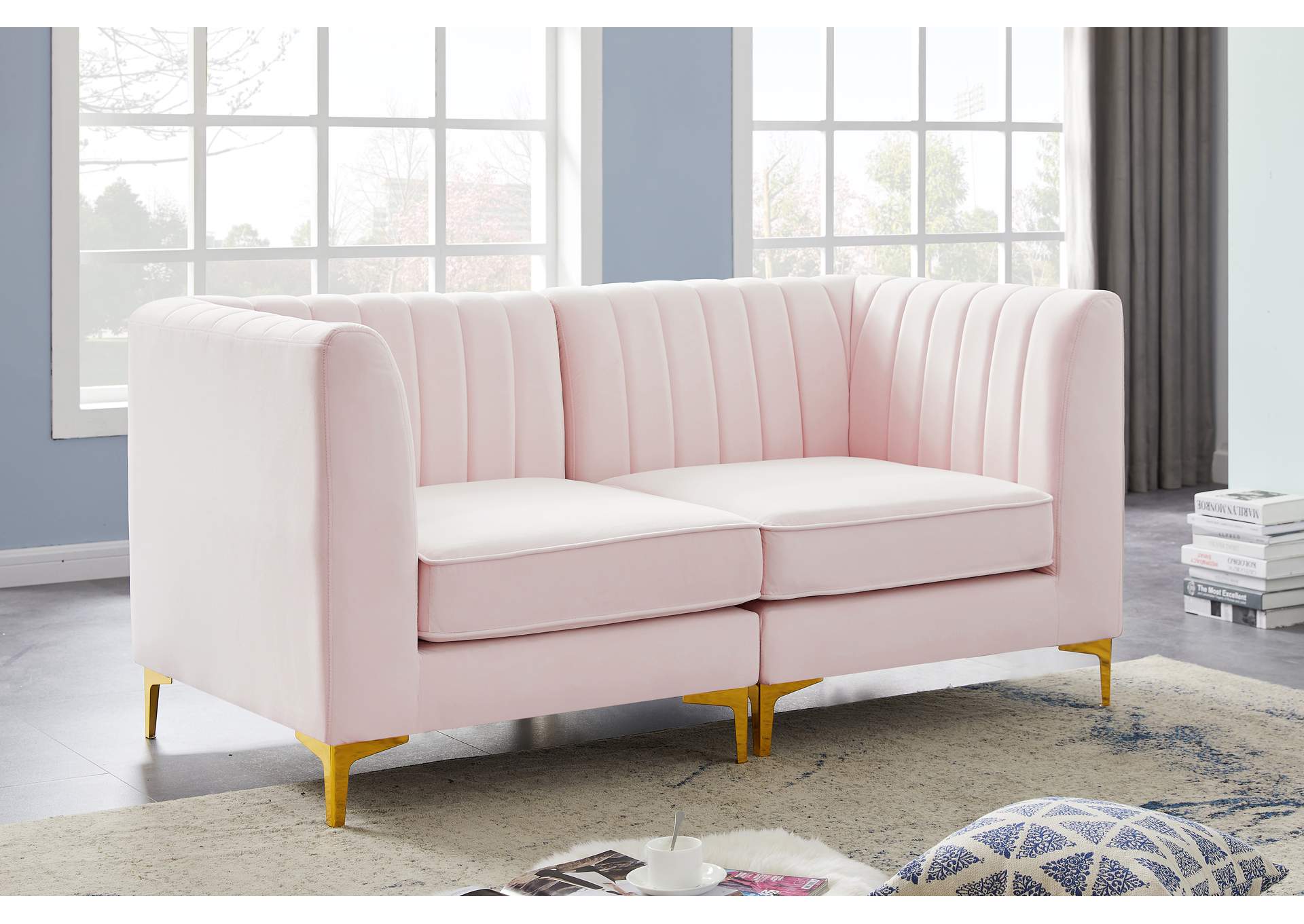 Alina Pink Velvet Modular Sectional,Meridian Furniture