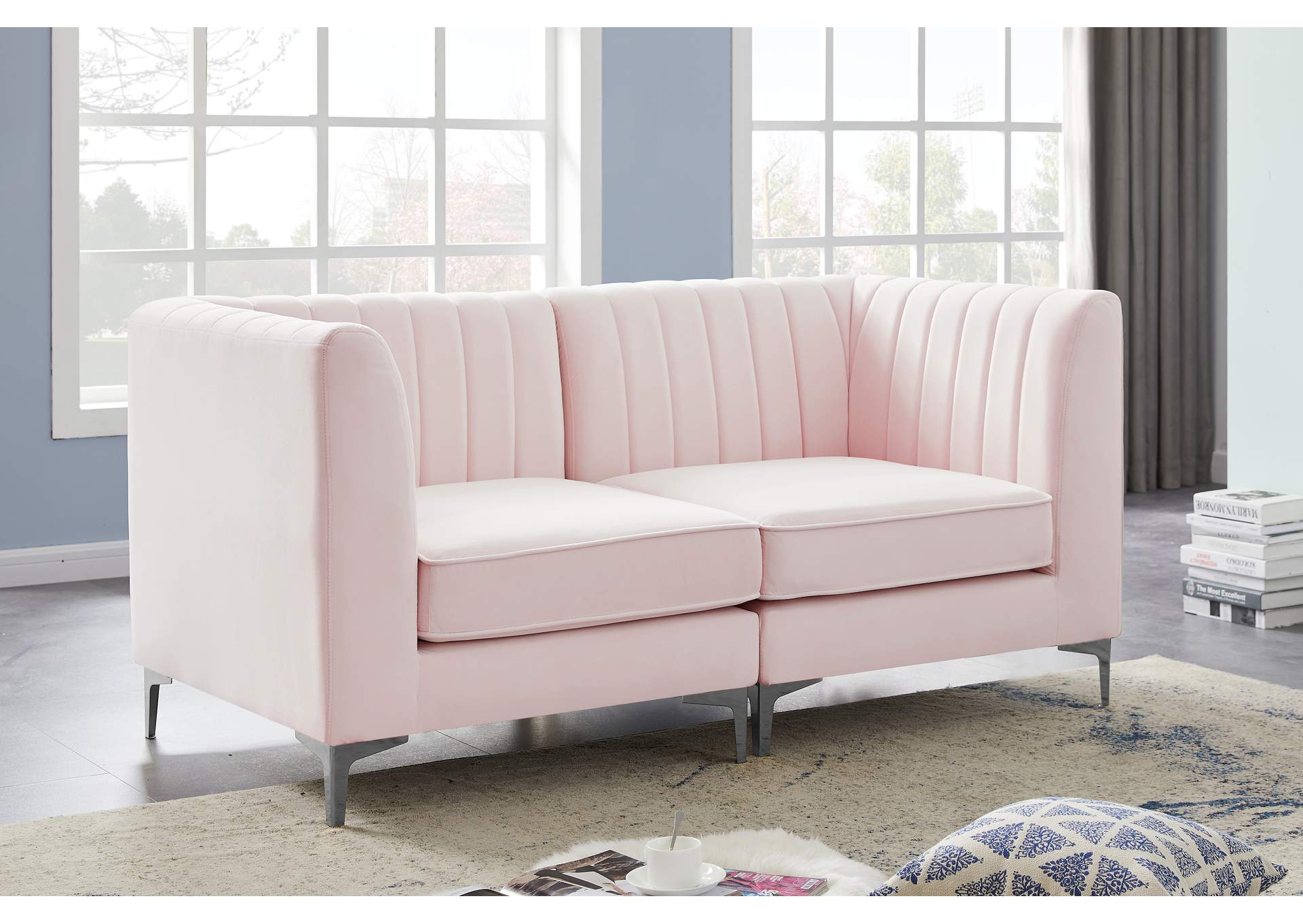 Alina Pink Velvet Modular Sectional,Meridian Furniture