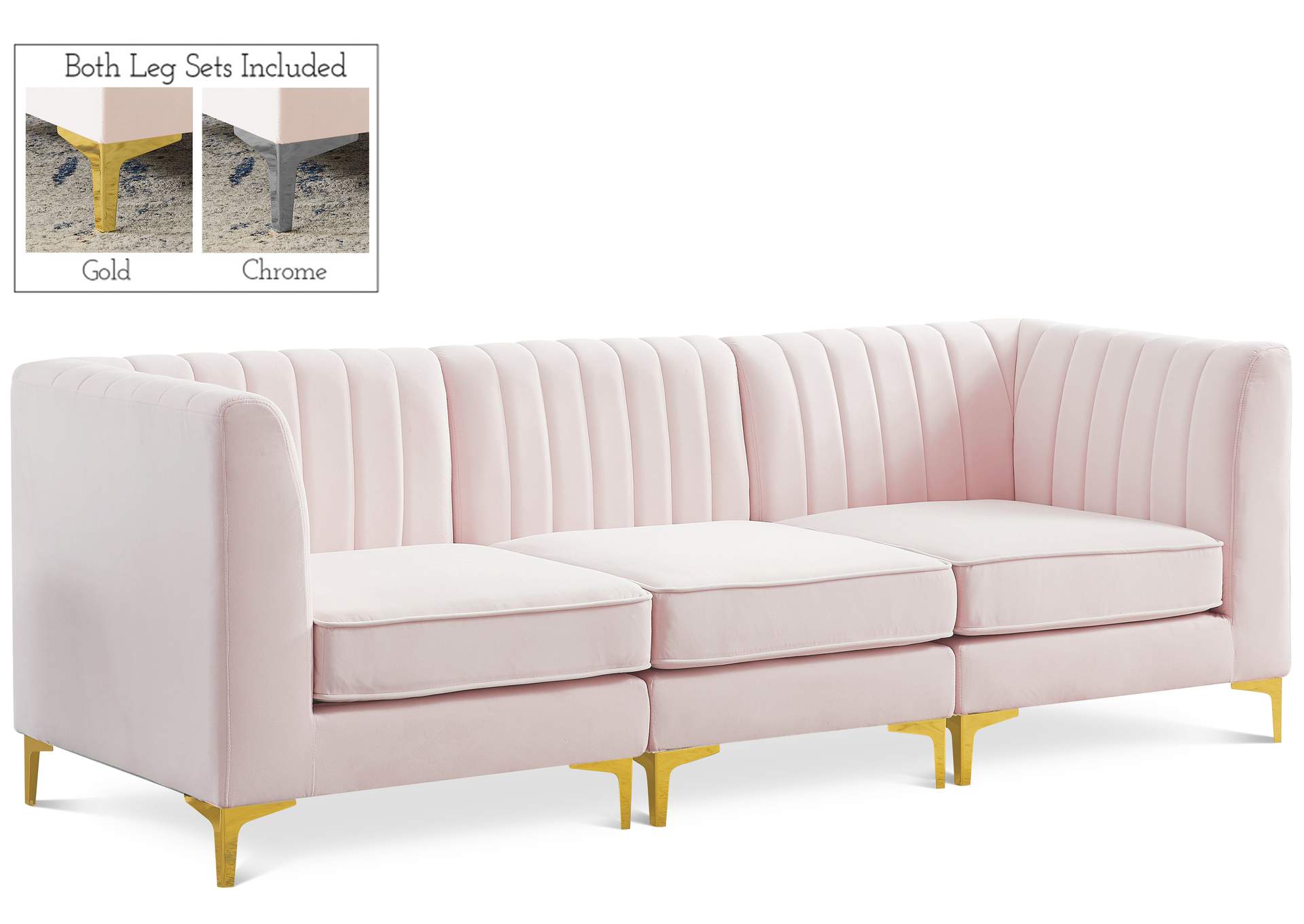 Alina Pink Velvet Modular Sectional,Meridian Furniture