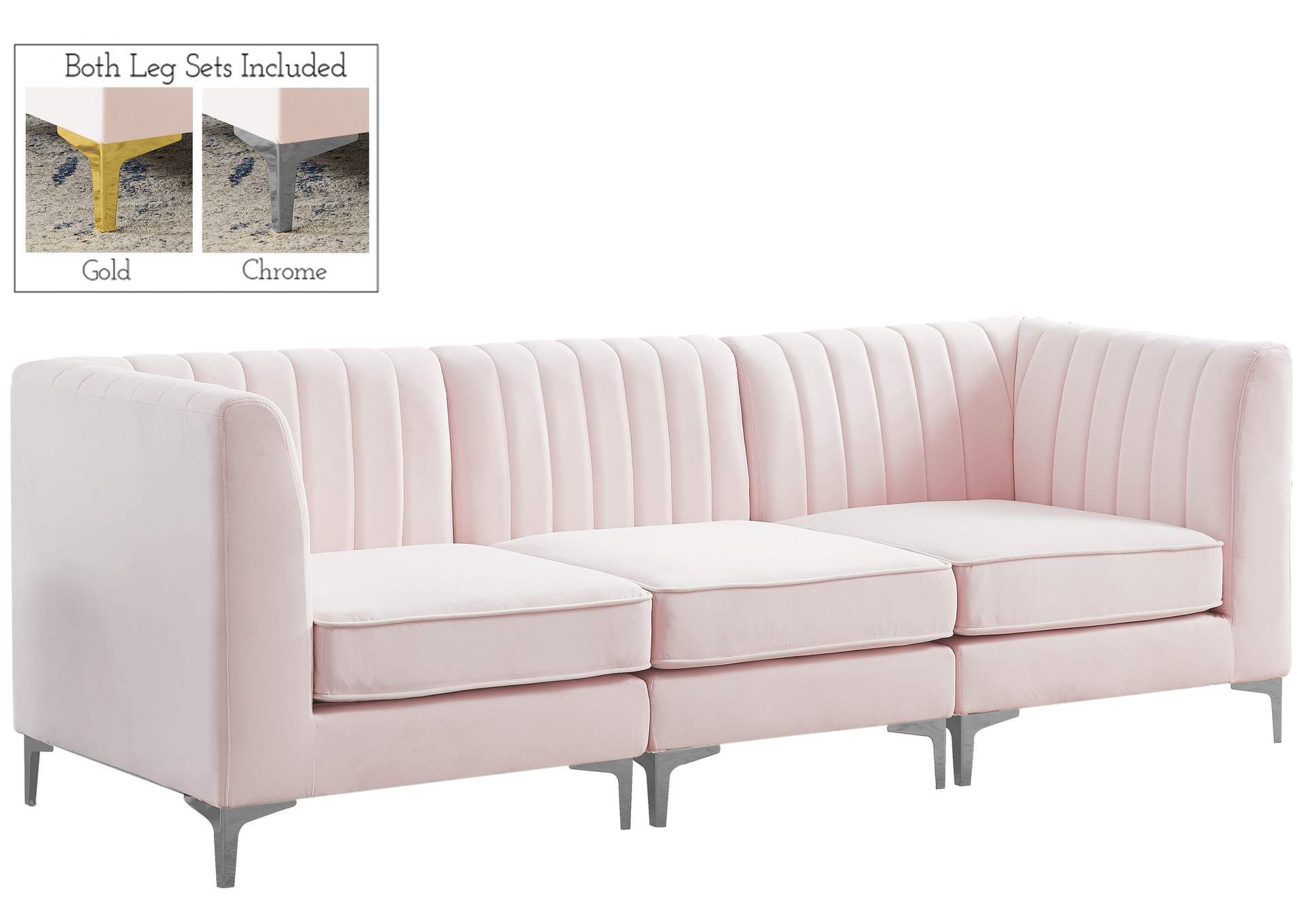 Alina Pink Velvet Modular Sectional,Meridian Furniture