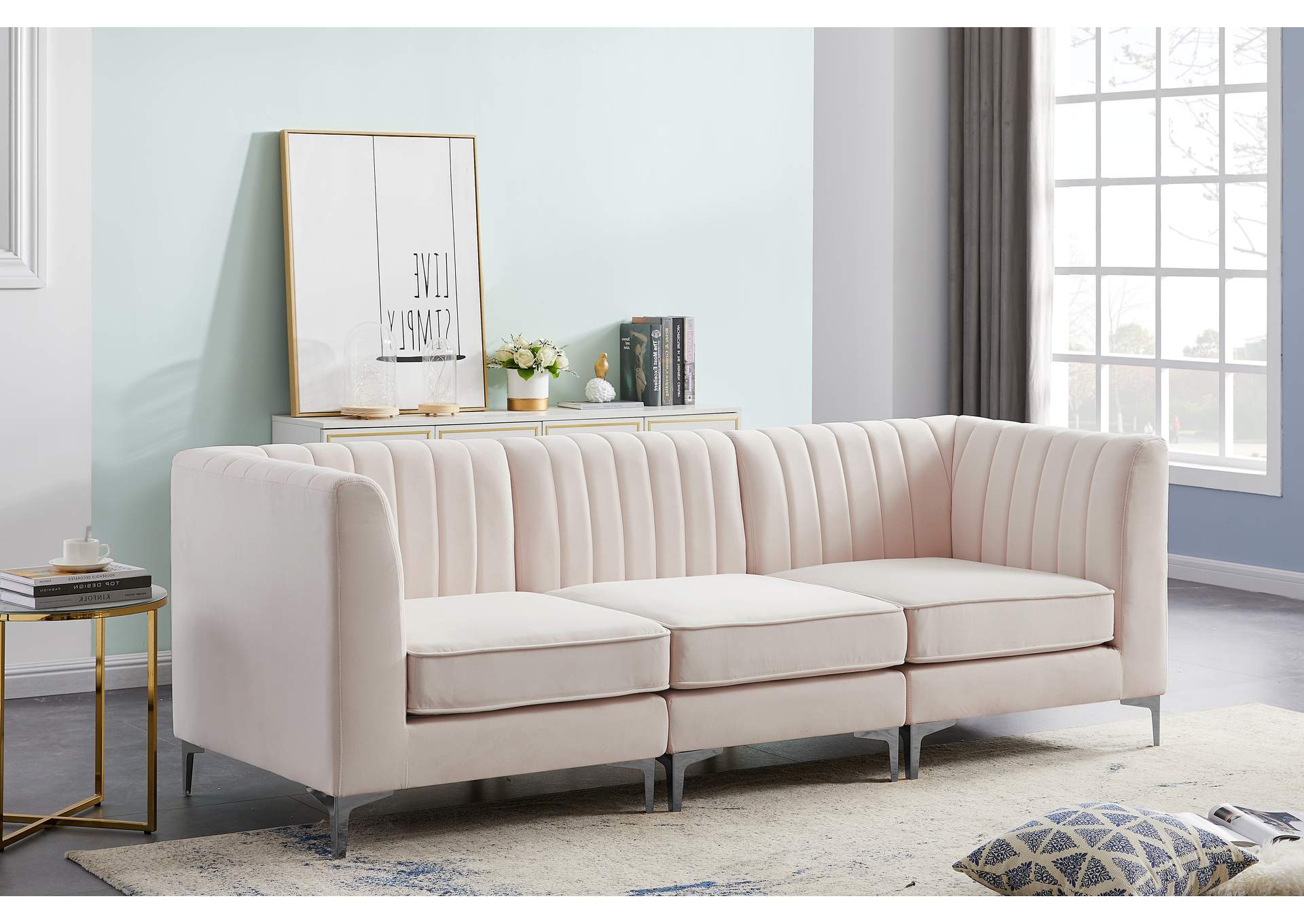 Alina Pink Velvet Modular Sectional,Meridian Furniture