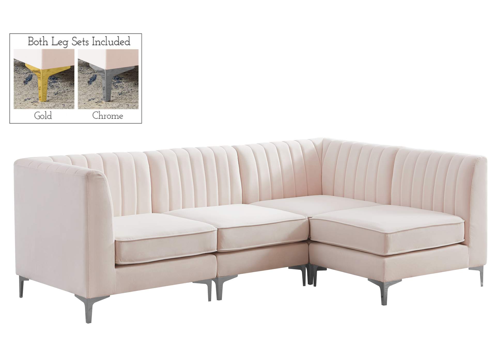 Alina Pink Velvet Modular Sectional,Meridian Furniture