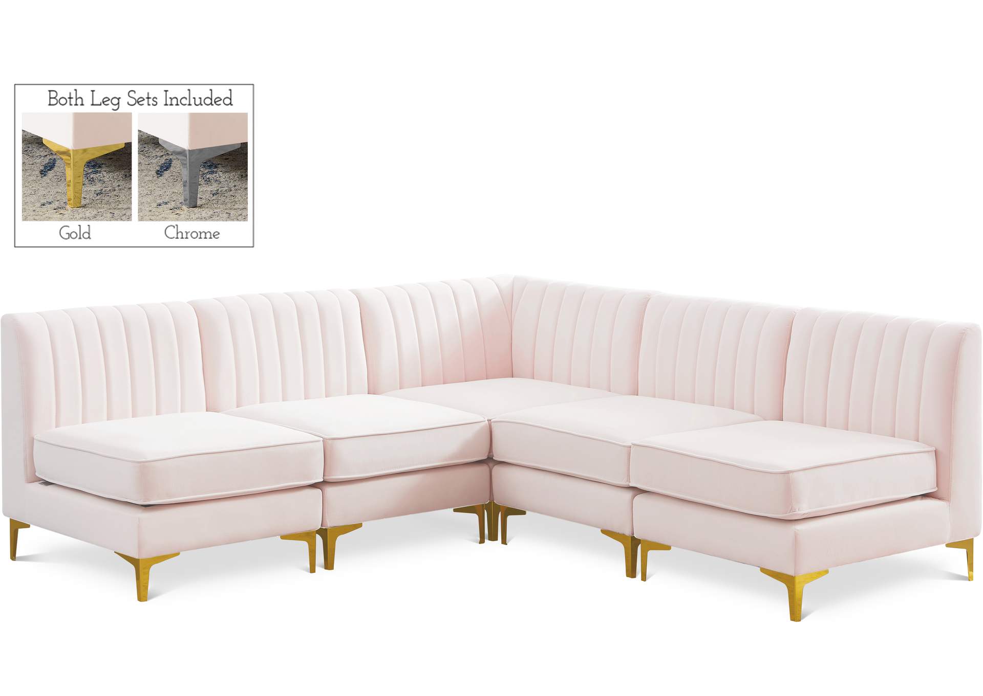 Alina Pink Velvet Modular Sectional,Meridian Furniture