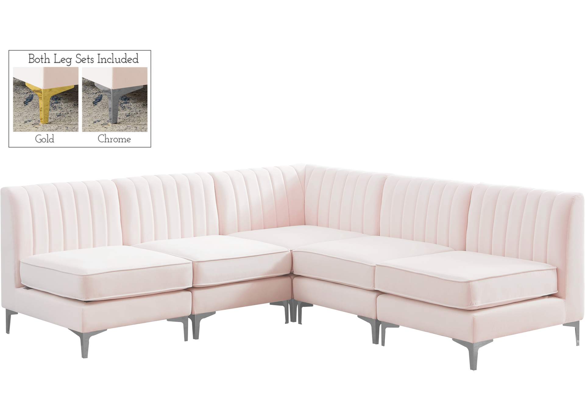 Alina Pink Velvet Modular Sectional,Meridian Furniture