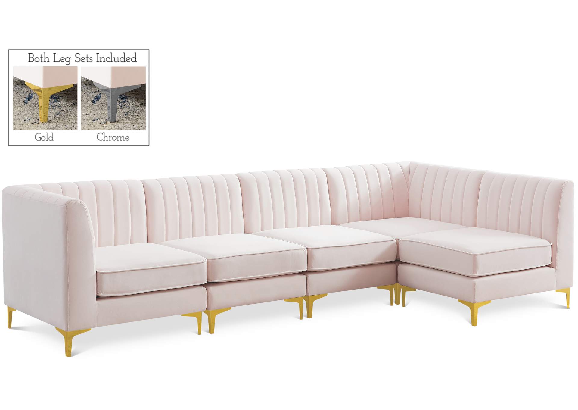 Alina Pink Velvet Modular Sectional,Meridian Furniture