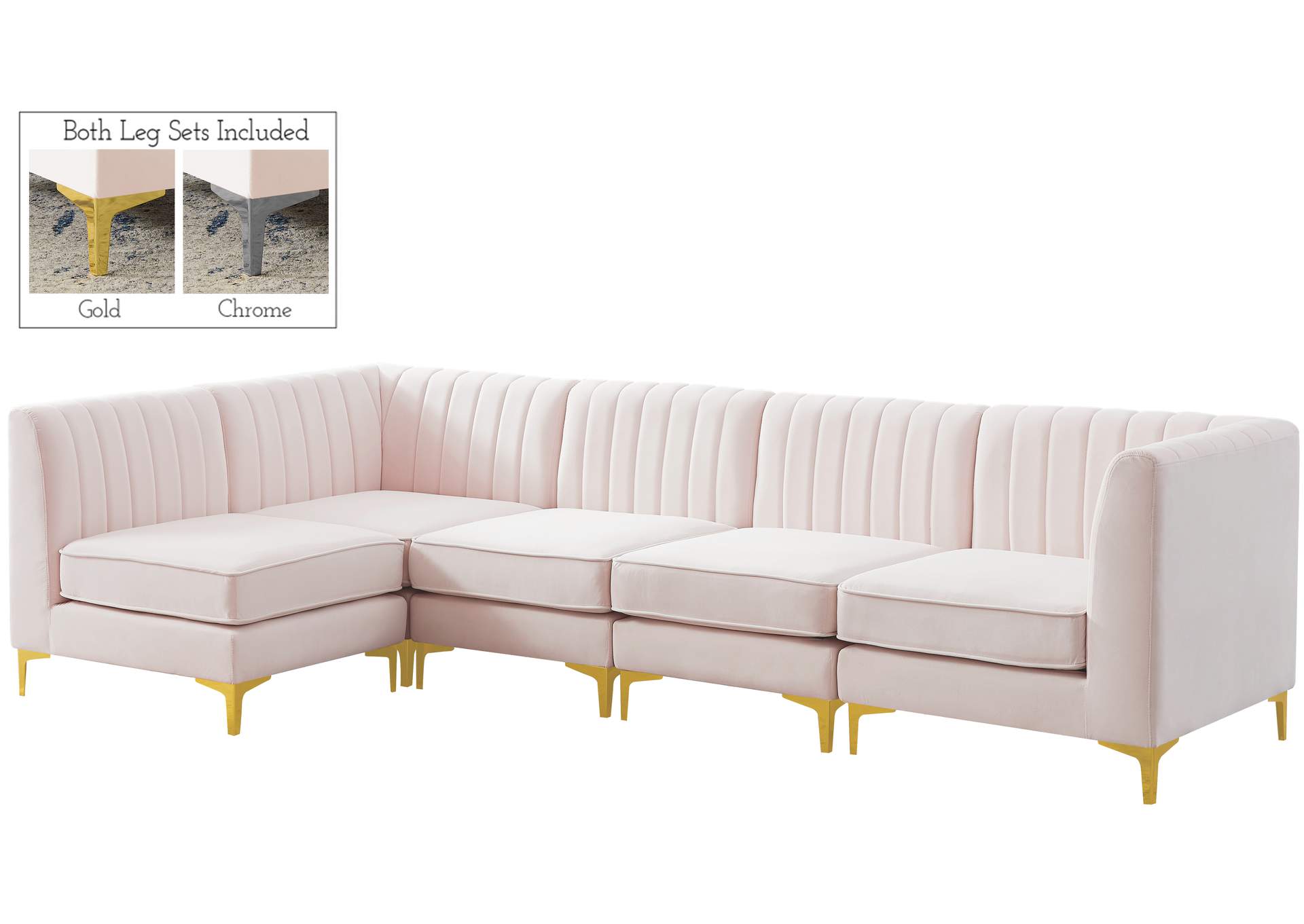 Alina Pink Velvet Modular Sectional,Meridian Furniture