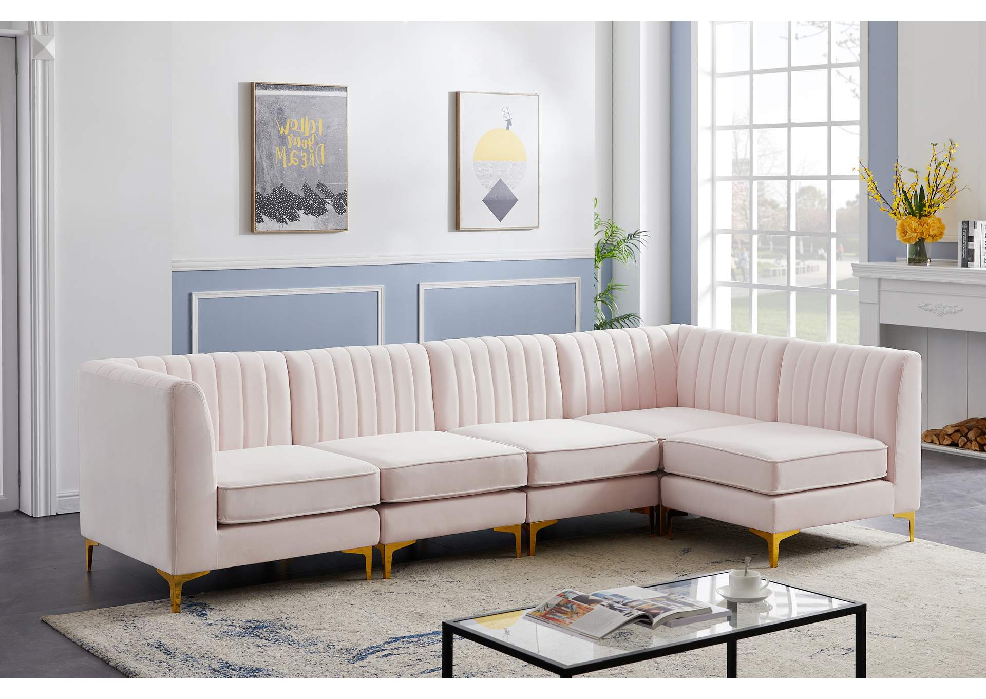 Alina Pink Velvet Modular Sectional,Meridian Furniture