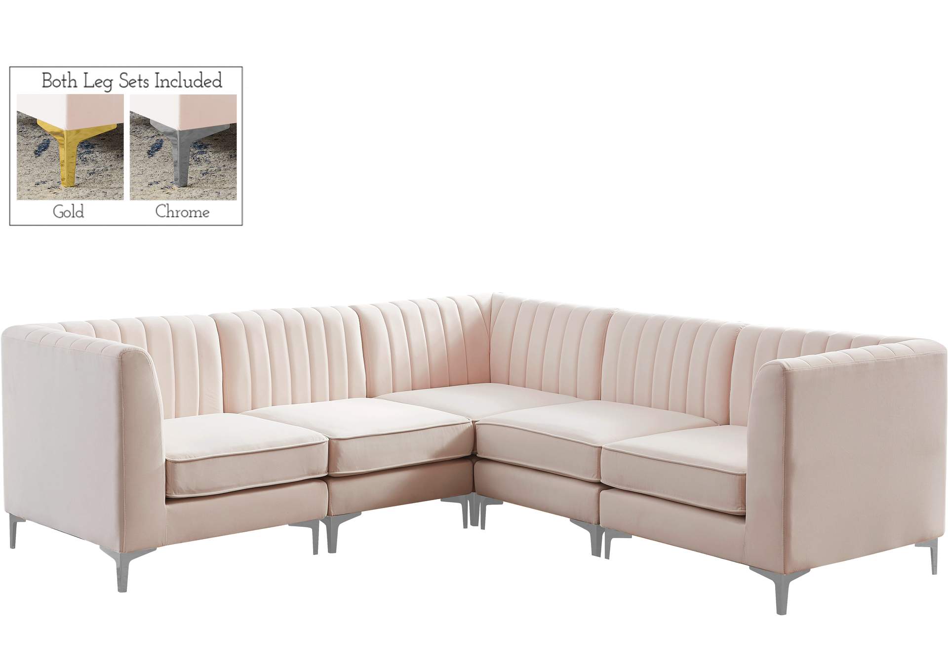 Alina Pink Velvet Modular Sectional,Meridian Furniture