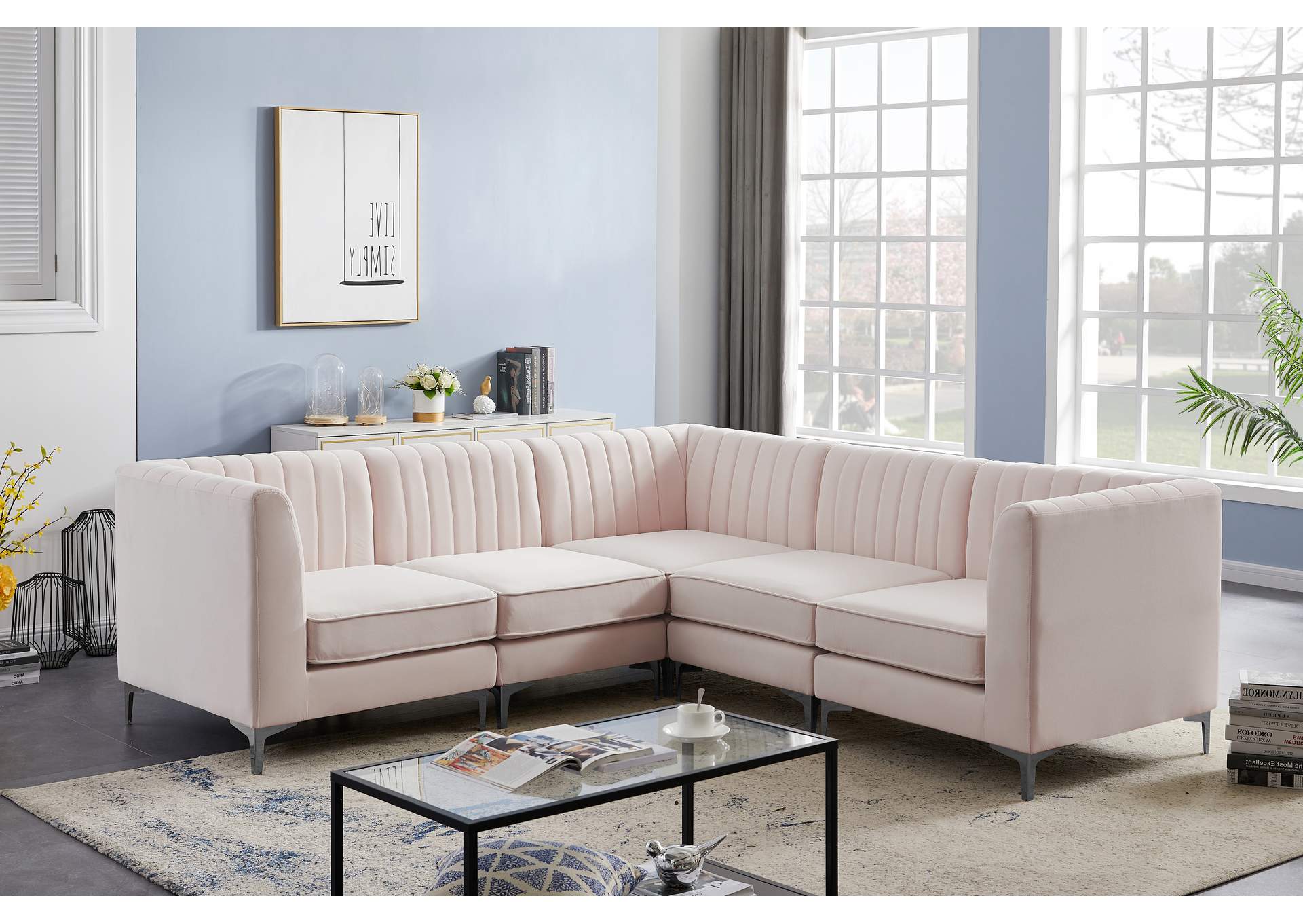 Alina Pink Velvet Modular Sectional,Meridian Furniture