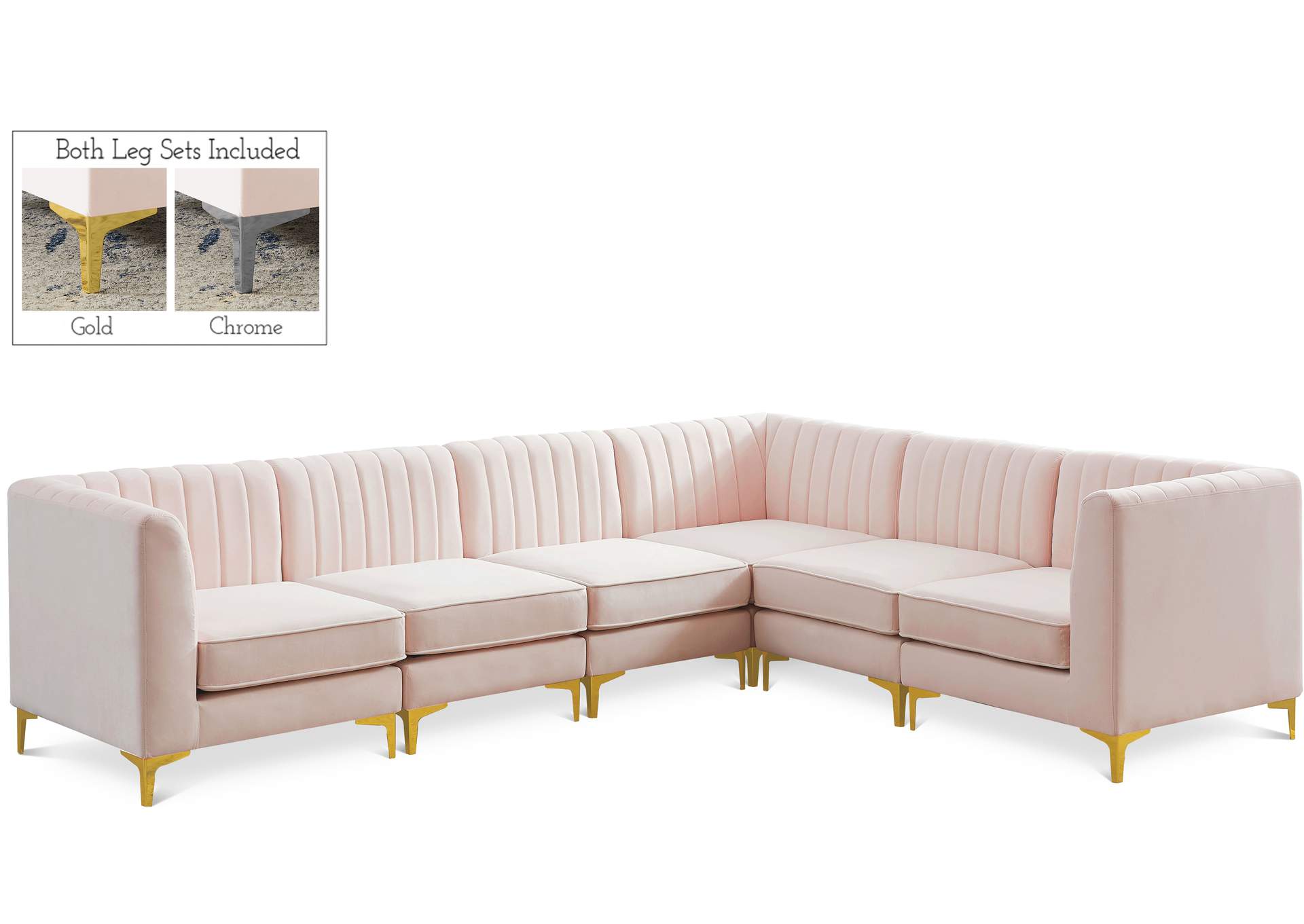 Alina Pink Velvet Modular Sectional,Meridian Furniture