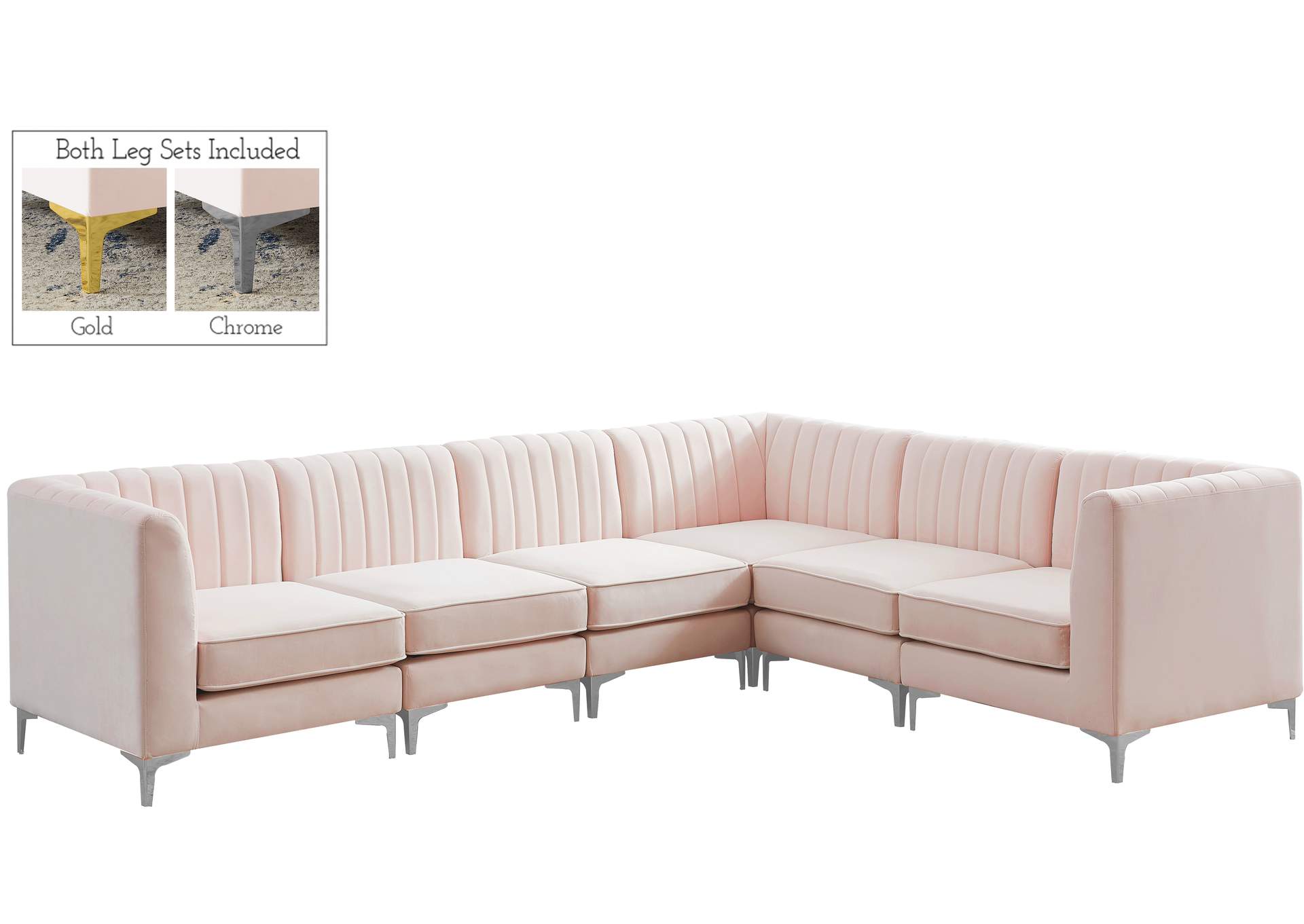 Alina Pink Velvet Modular Sectional,Meridian Furniture