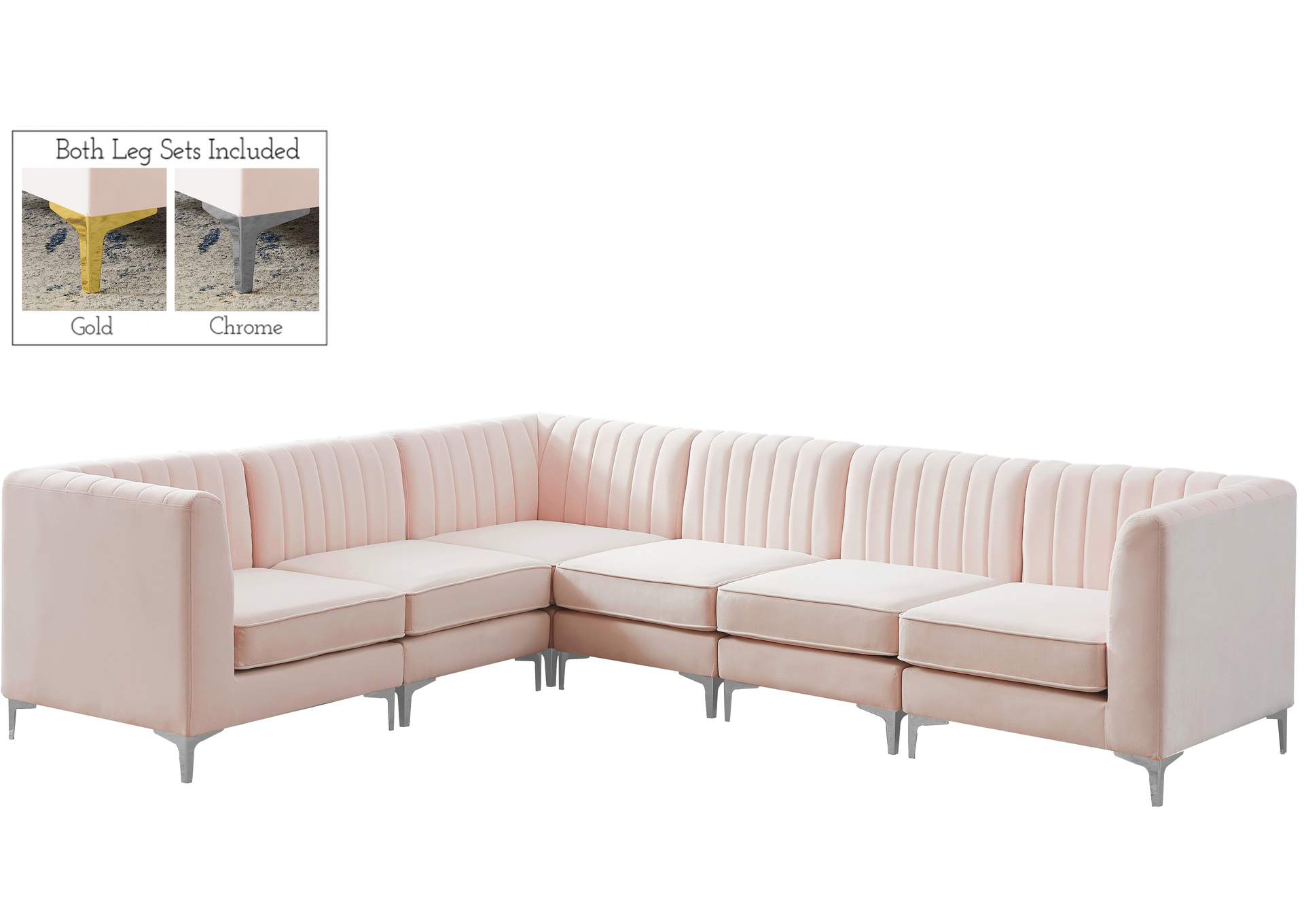 Alina Pink Velvet Modular Sectional,Meridian Furniture