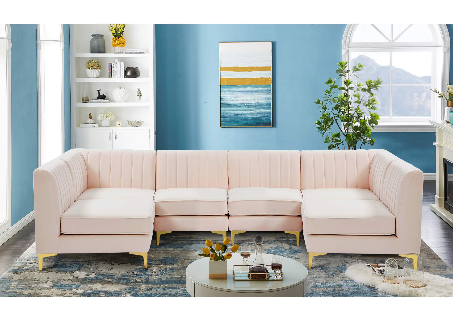 Alina Pink Velvet Modular Sectional,Meridian Furniture