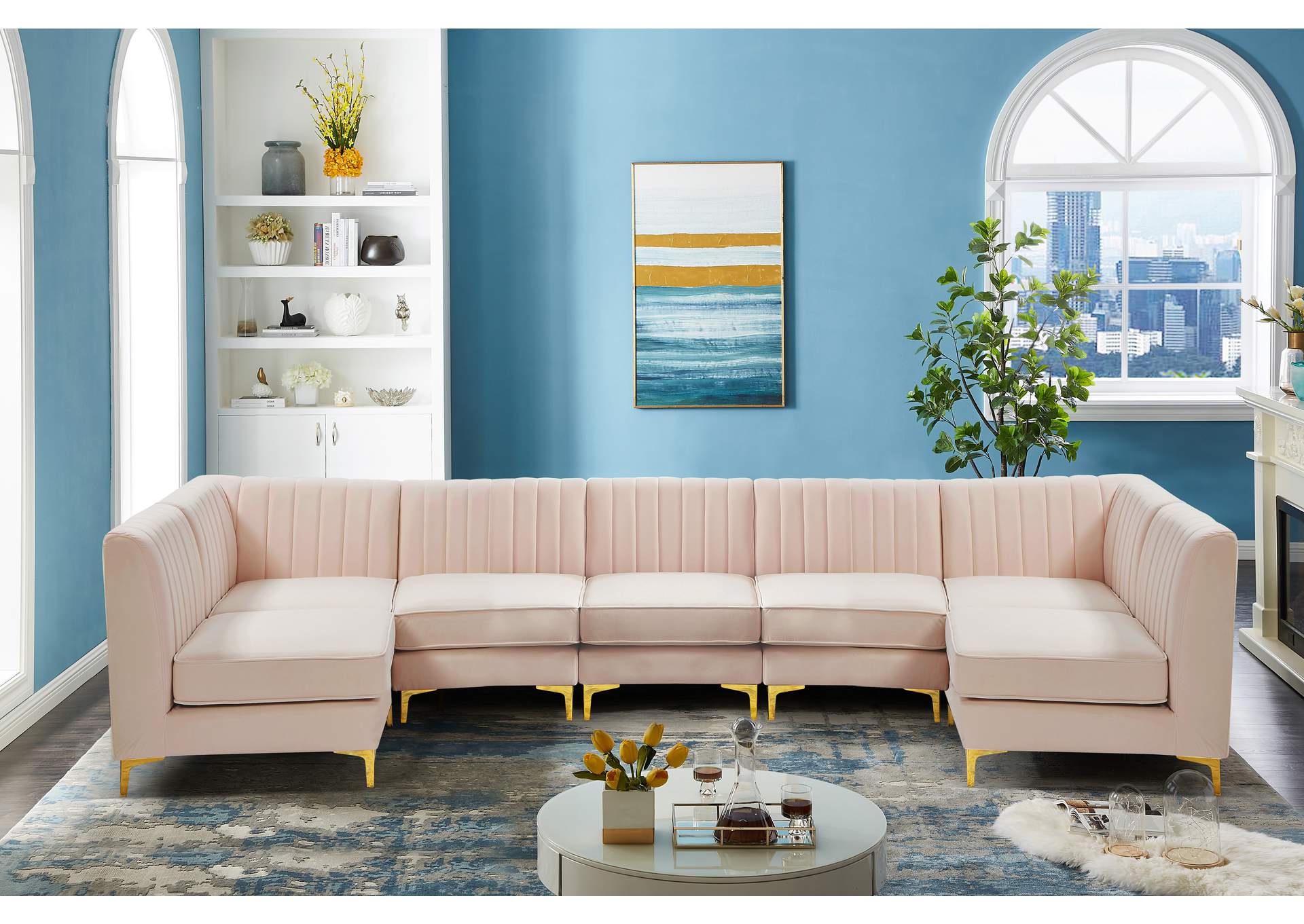 Alina Pink Velvet Modular Sectional,Meridian Furniture