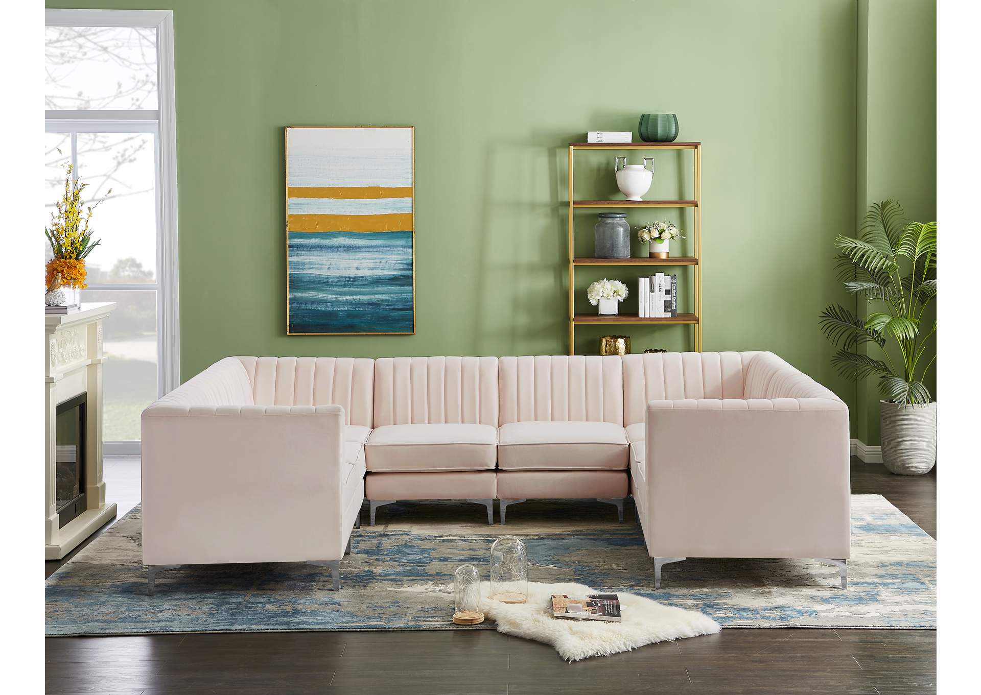 Alina Pink Velvet Modular Sectional,Meridian Furniture