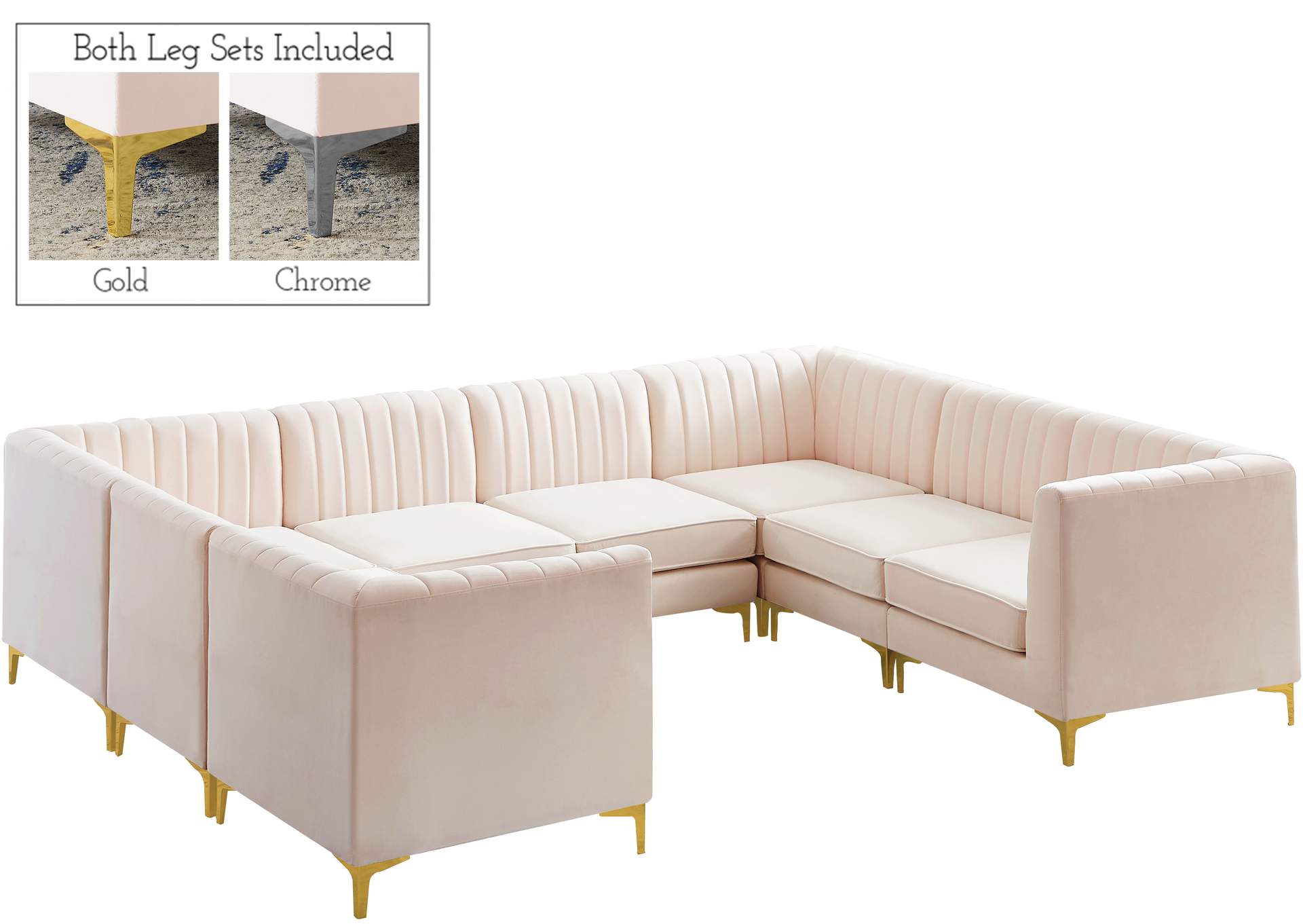 Alina Pink Velvet Modular Sectional,Meridian Furniture