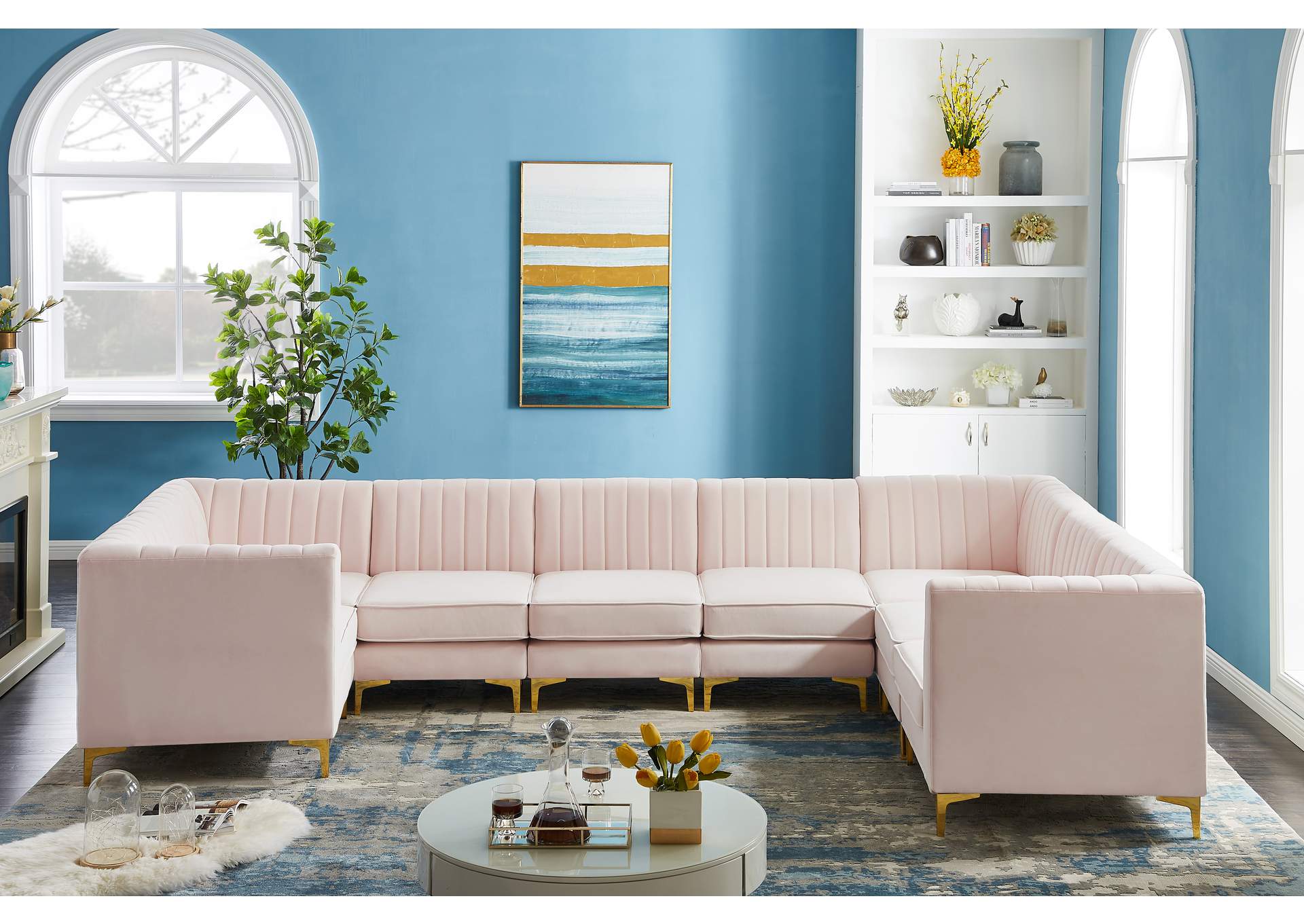 Alina Pink Velvet Modular Sectional,Meridian Furniture