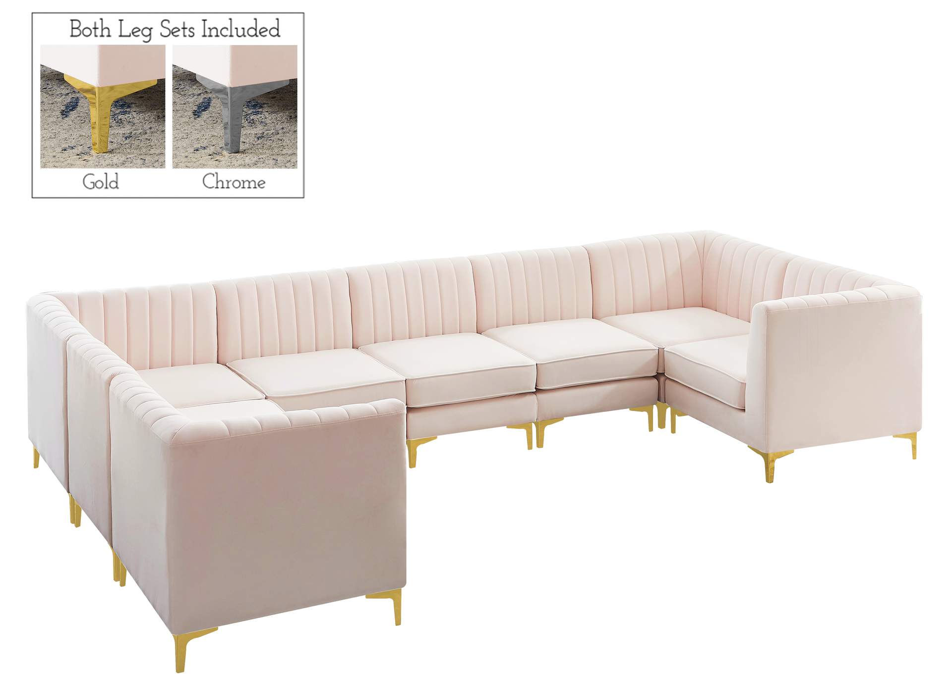 Alina Pink Velvet Modular Sectional,Meridian Furniture