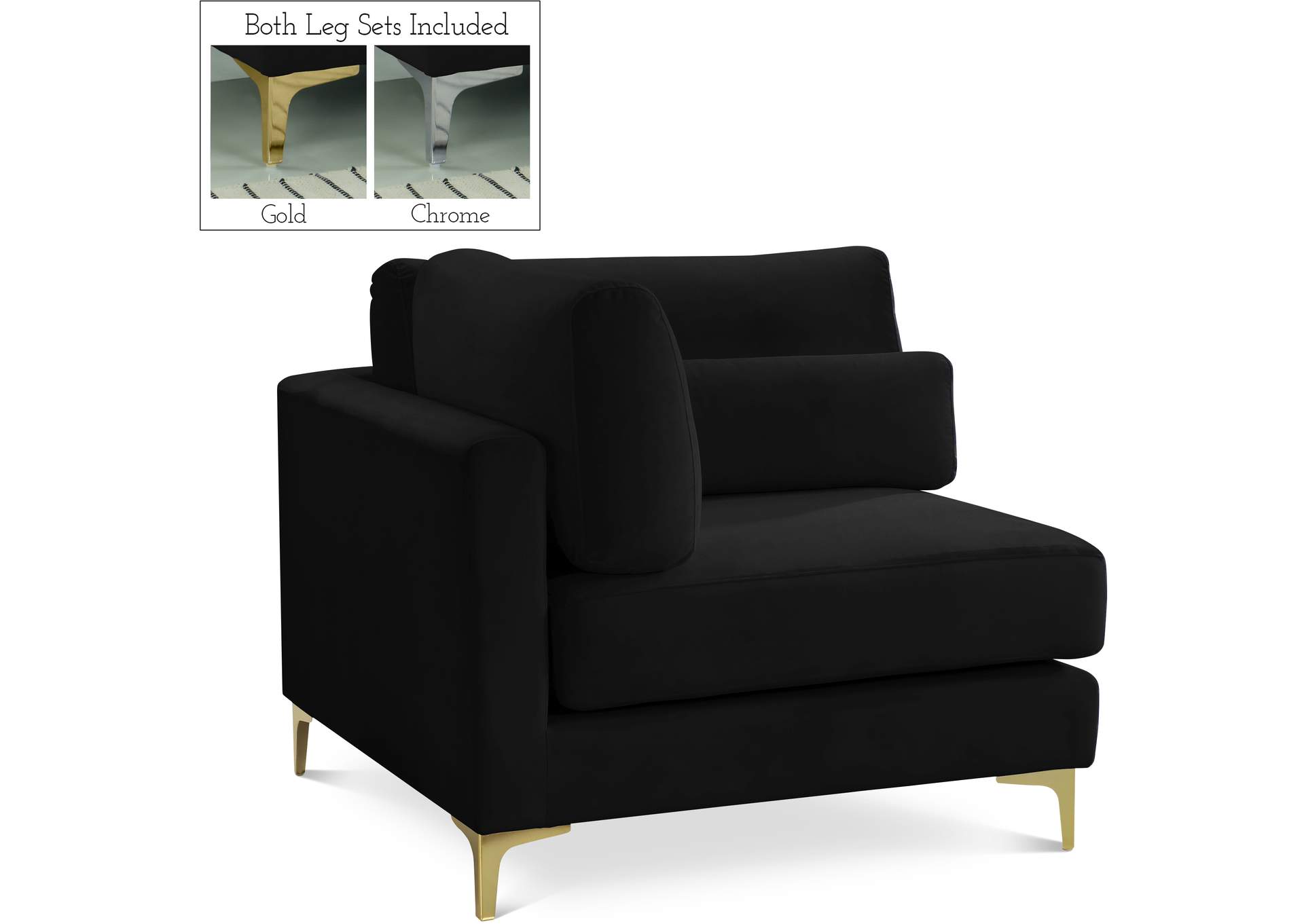 Julia Black Velvet Modular Corner Chair,Meridian Furniture