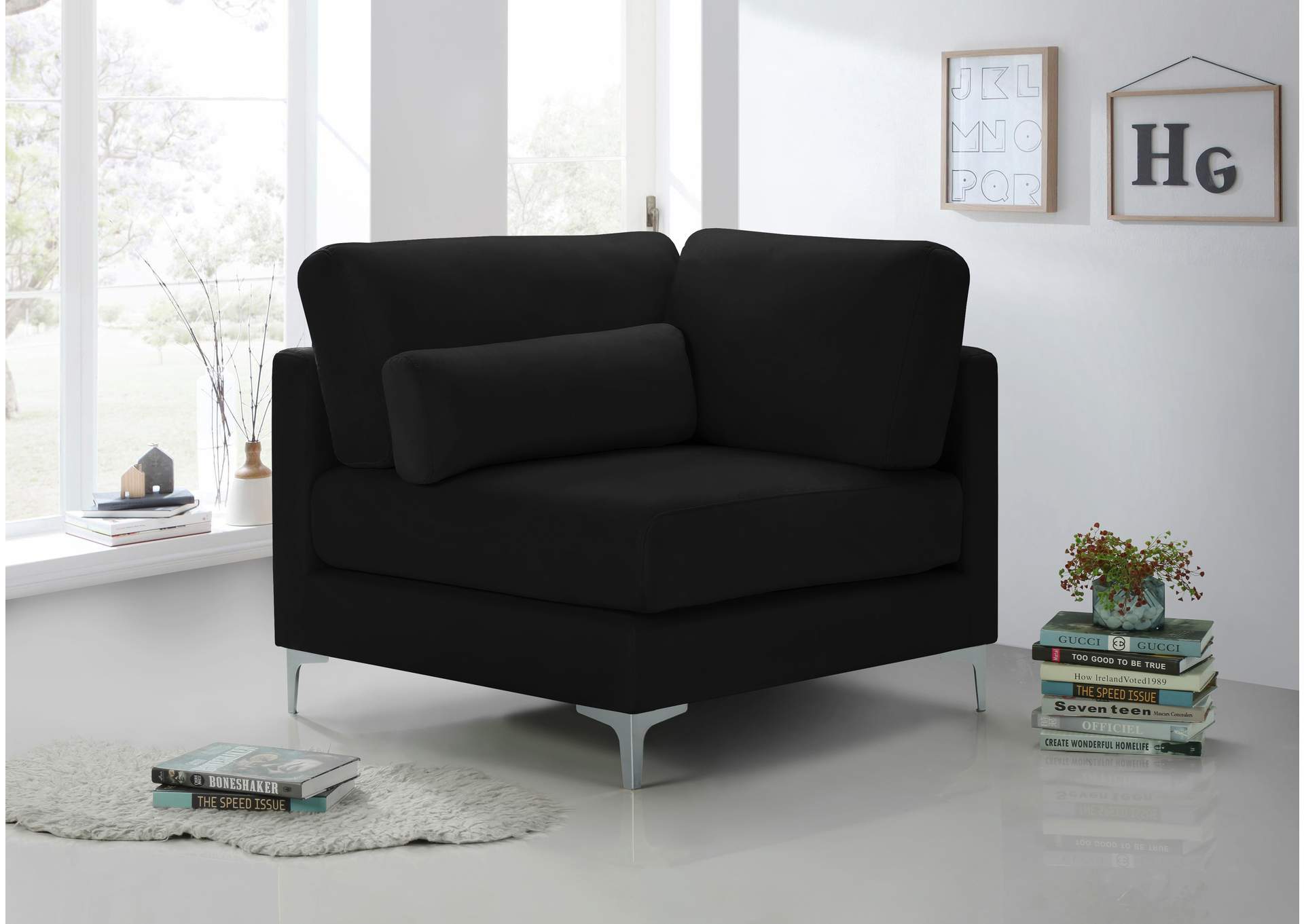 Julia Black Velvet Modular Corner Chair,Meridian Furniture