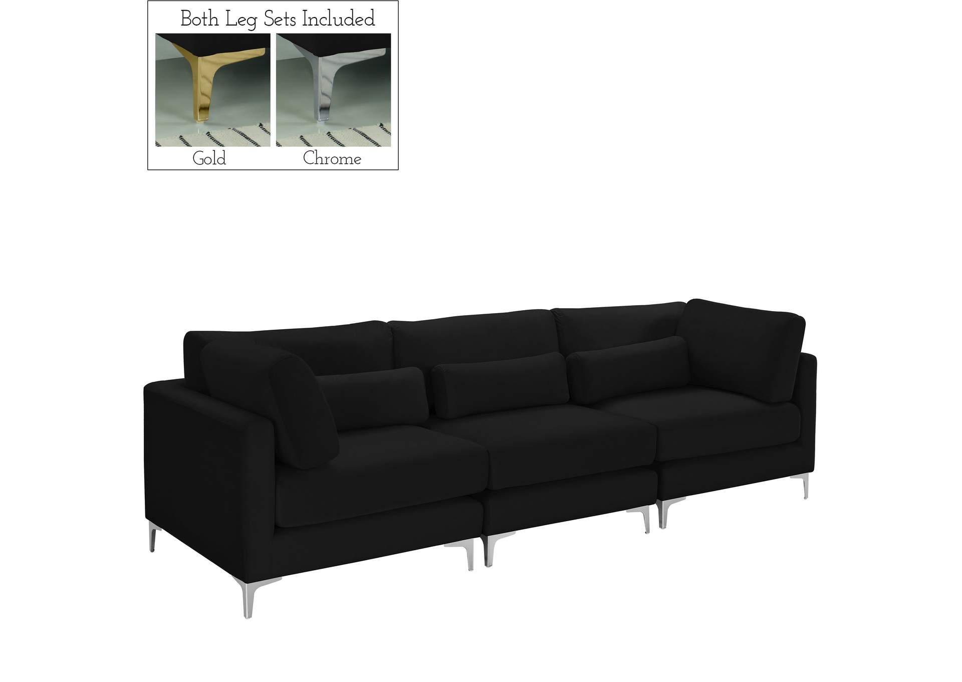 Julia Black Velvet Modular Sofa (3 Boxes),Meridian Furniture