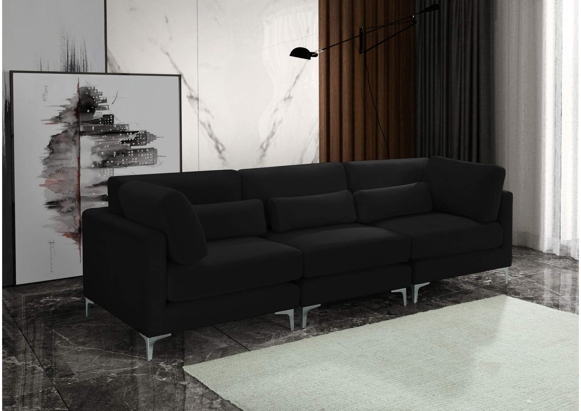 Julia Black Velvet Modular Sofa (3 Boxes),Meridian Furniture