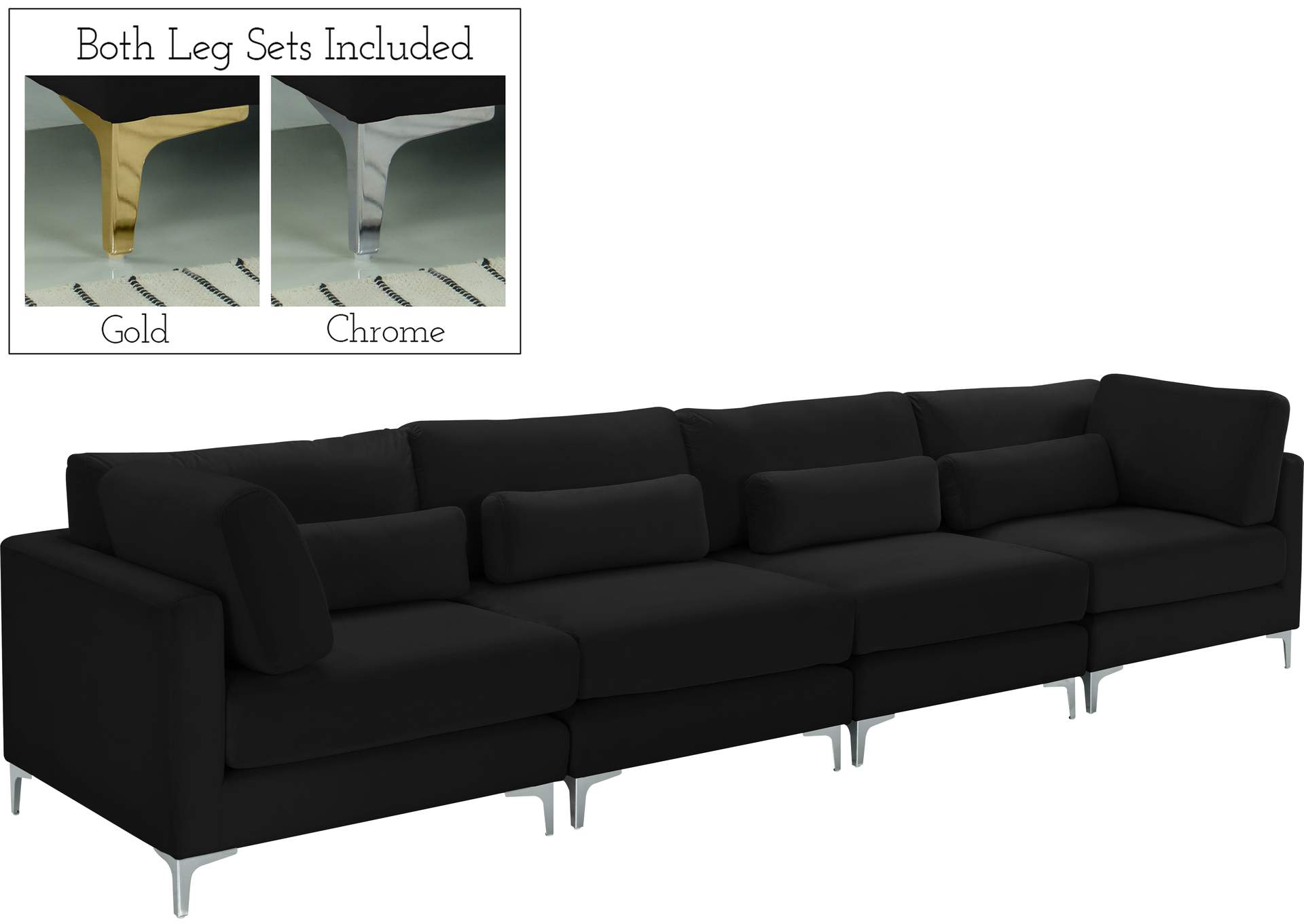 Julia Black Velvet Modular Sofa (4 Boxes),Meridian Furniture