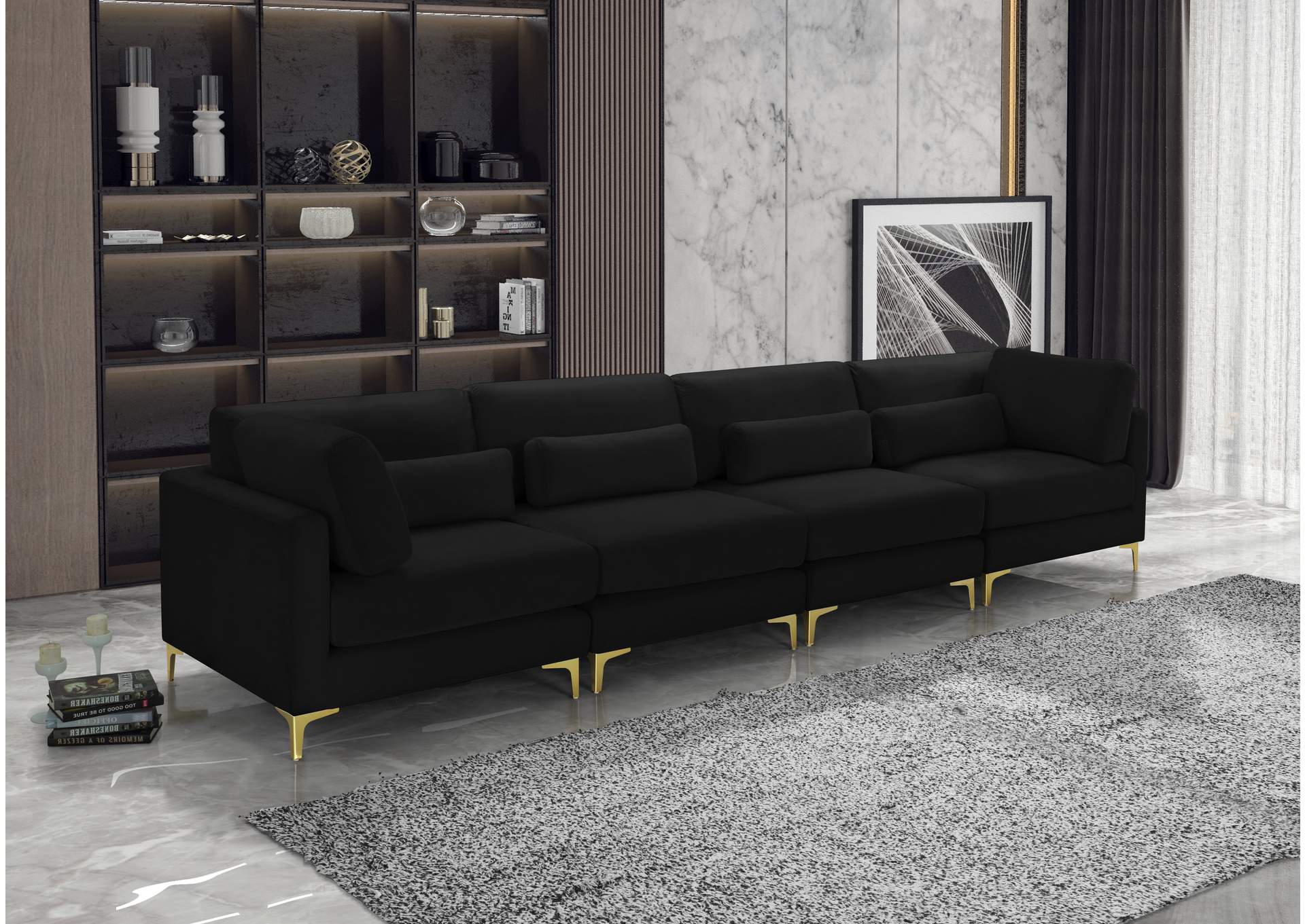 Julia Black Velvet Modular Sofa (4 Boxes),Meridian Furniture