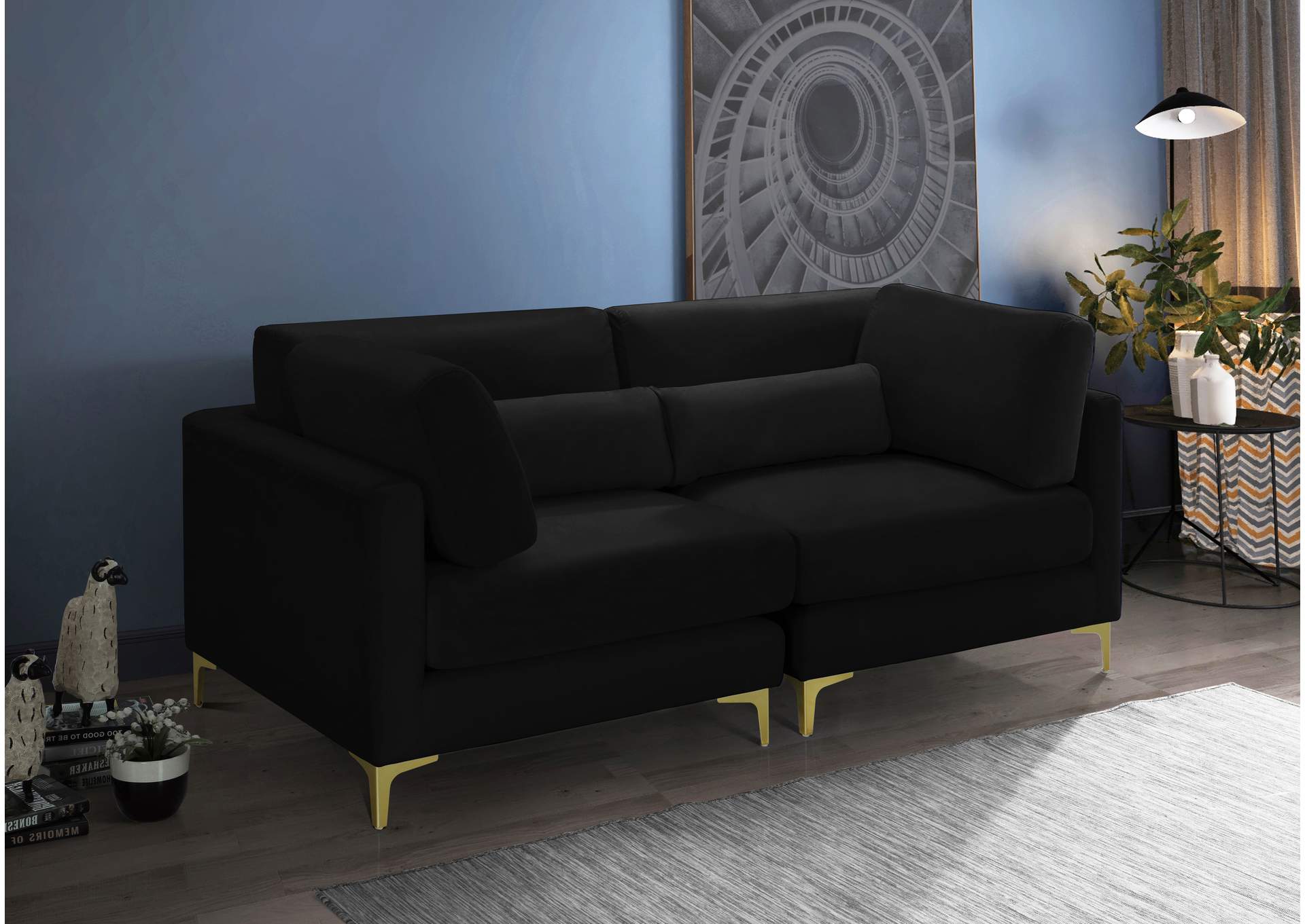 Julia Black Velvet Modular Sofa,Meridian Furniture