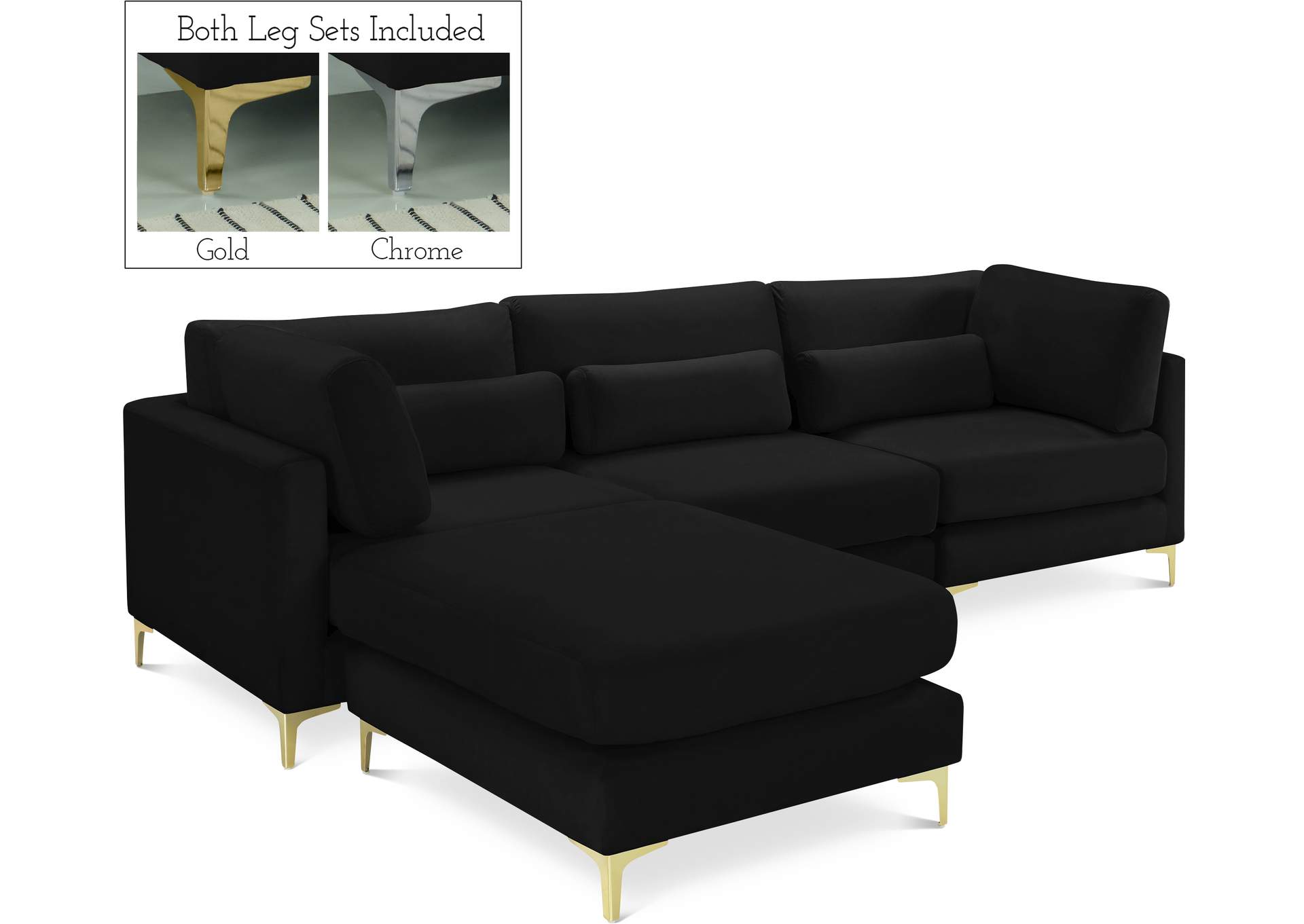 Julia Black Velvet Modular Sectional (4 Boxes),Meridian Furniture