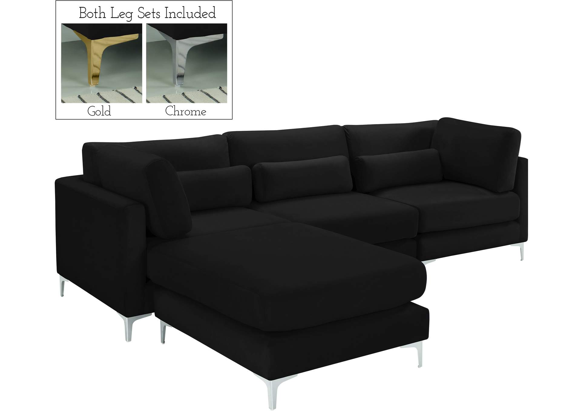 Julia Black Velvet Modular Sectional (4 Boxes),Meridian Furniture