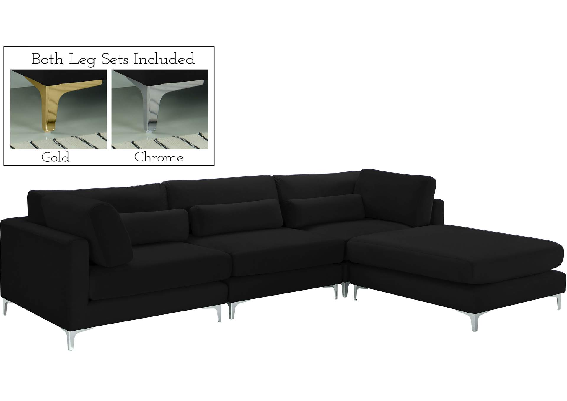 Julia Black Velvet Modular Sectional (4 Boxes),Meridian Furniture