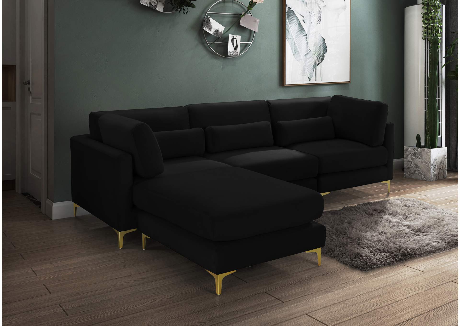 Julia Black Velvet Modular Sectional (4 Boxes),Meridian Furniture