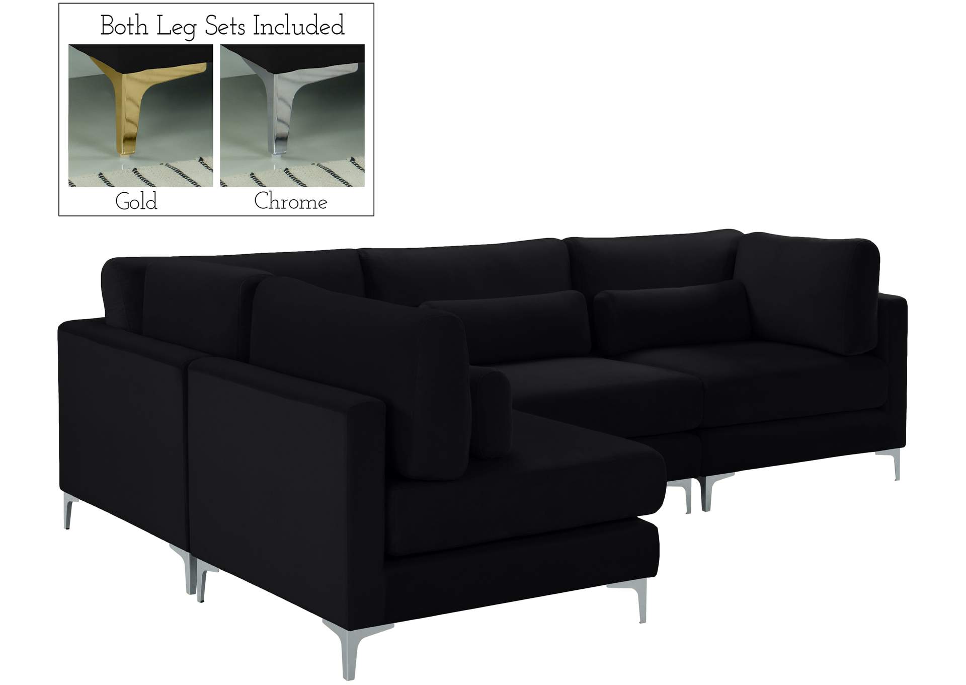 Julia Black Velvet Modular Sectional (4 Boxes),Meridian Furniture