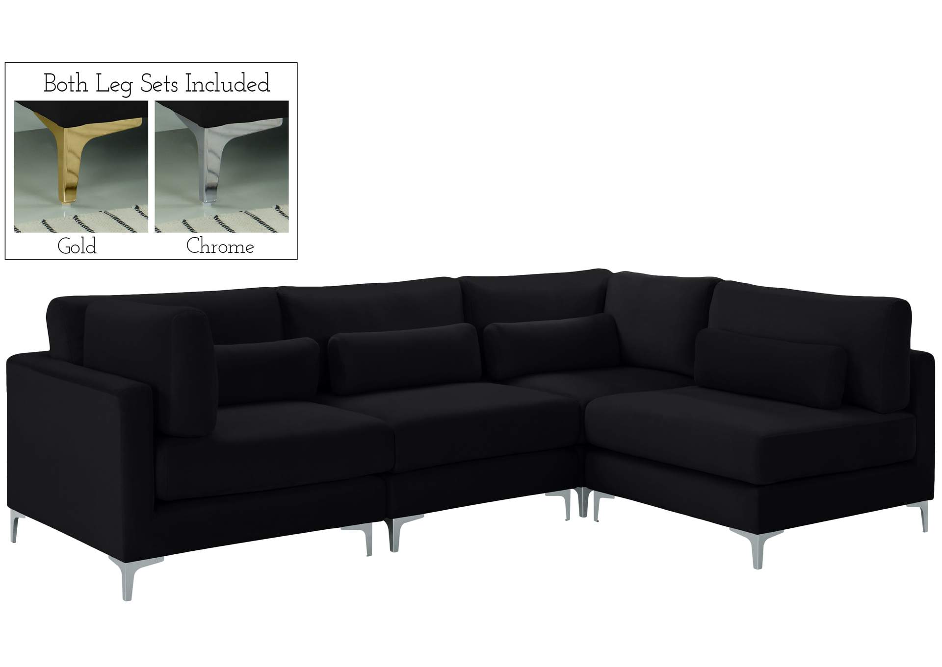 Julia Black Velvet Modular Sectional (4 Boxes),Meridian Furniture