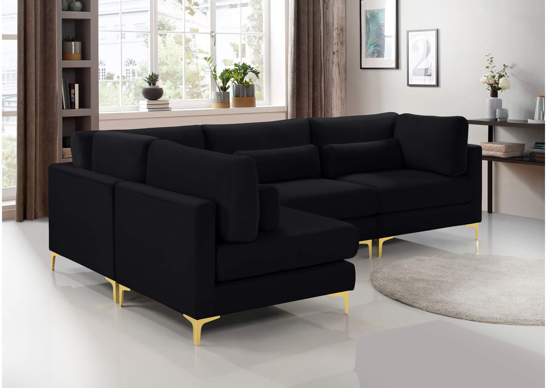 Julia Black Velvet Modular Sectional (4 Boxes),Meridian Furniture