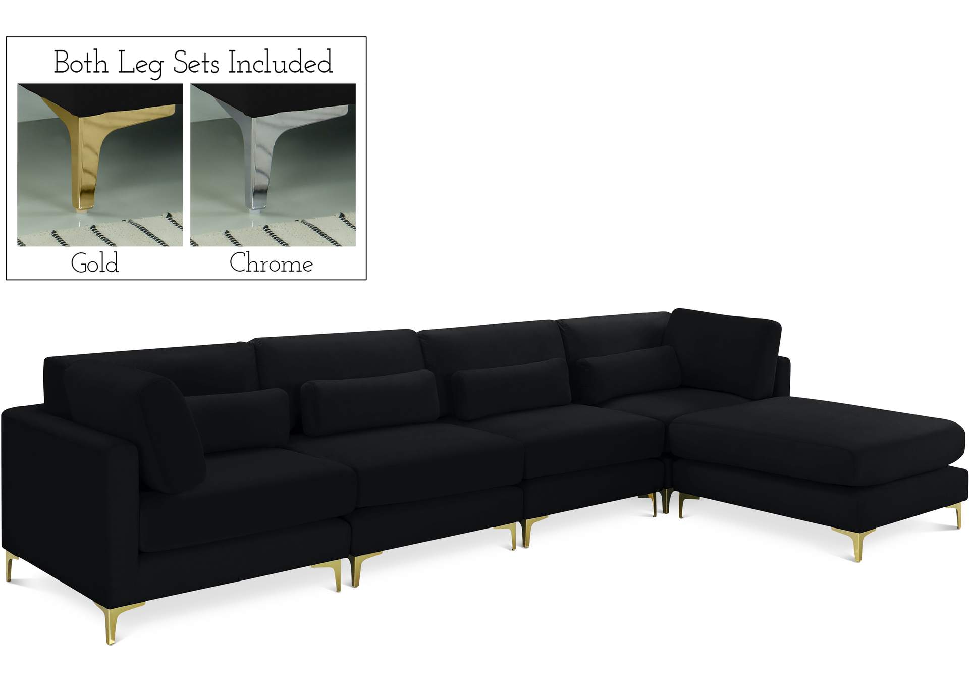 Julia Black Velvet Modular Sectional (5 Boxes),Meridian Furniture