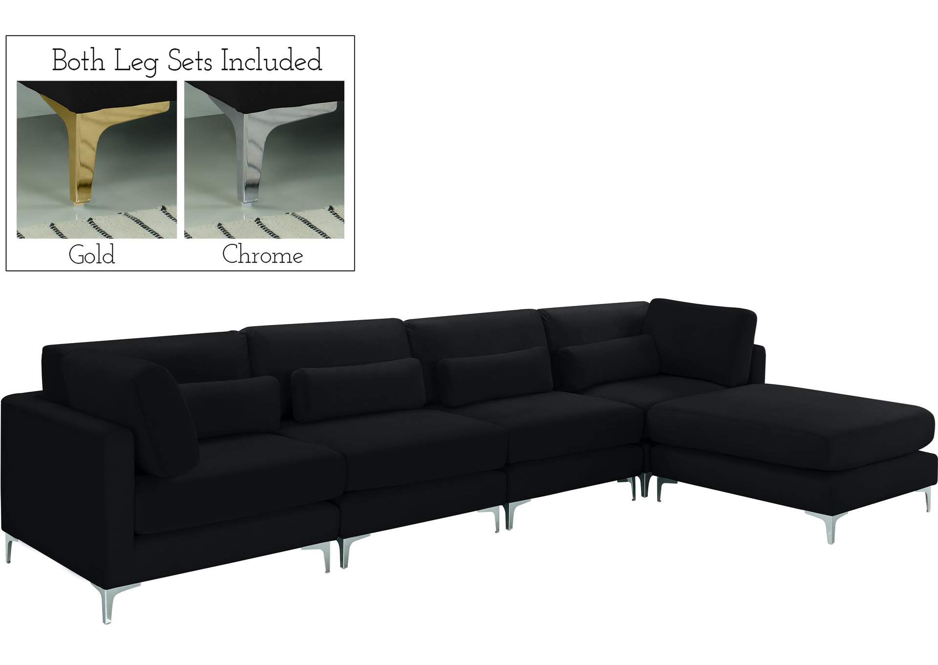 Julia Black Velvet Modular Sectional (5 Boxes),Meridian Furniture