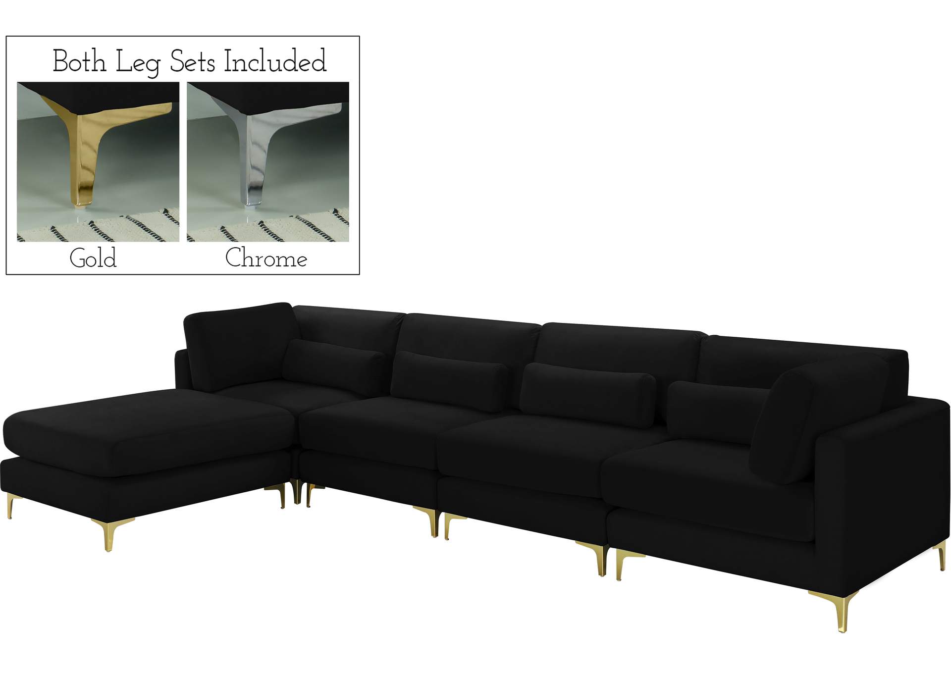 Julia Black Velvet Modular Sectional (5 Boxes),Meridian Furniture