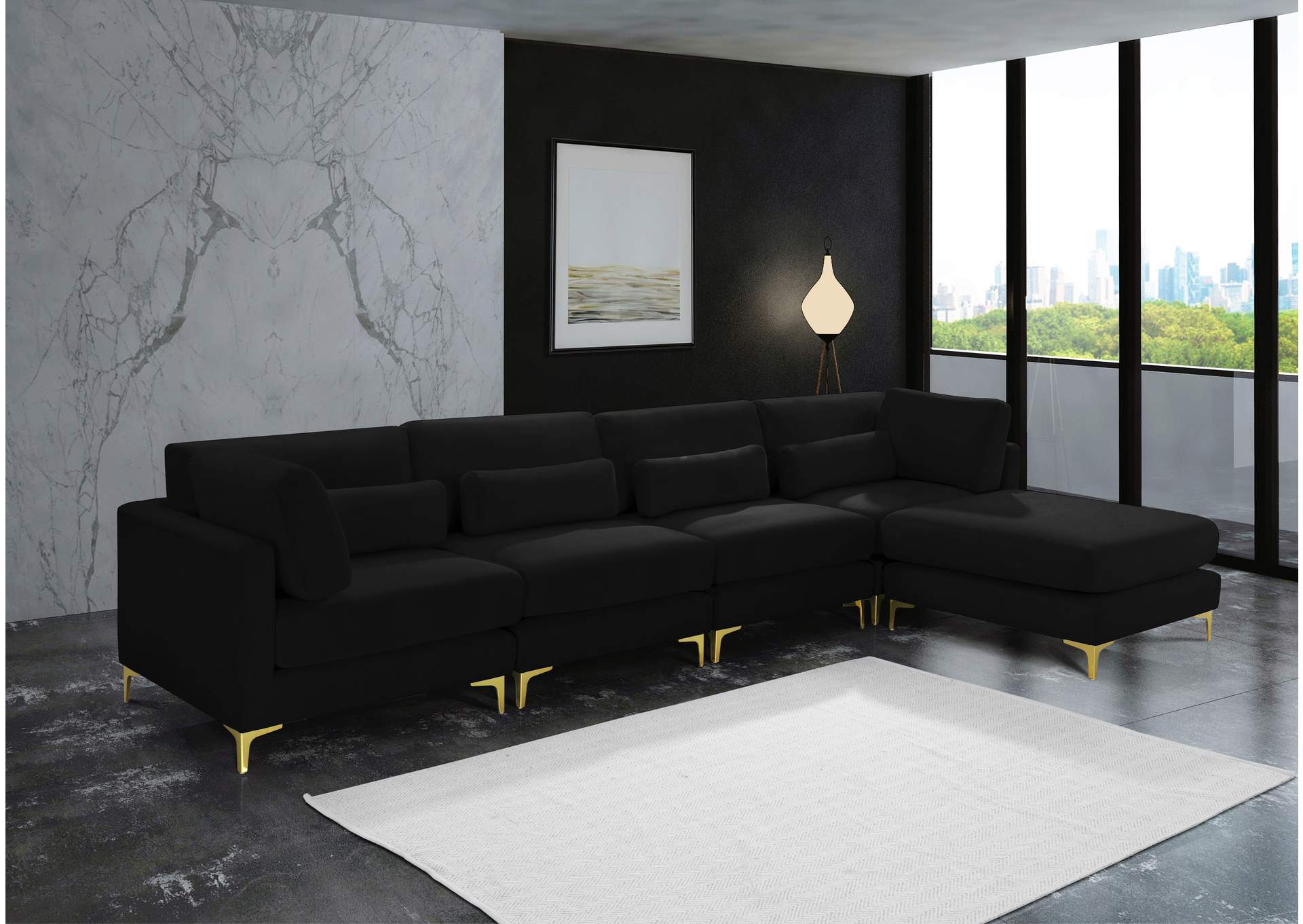 Julia Black Velvet Modular Sectional (5 Boxes),Meridian Furniture