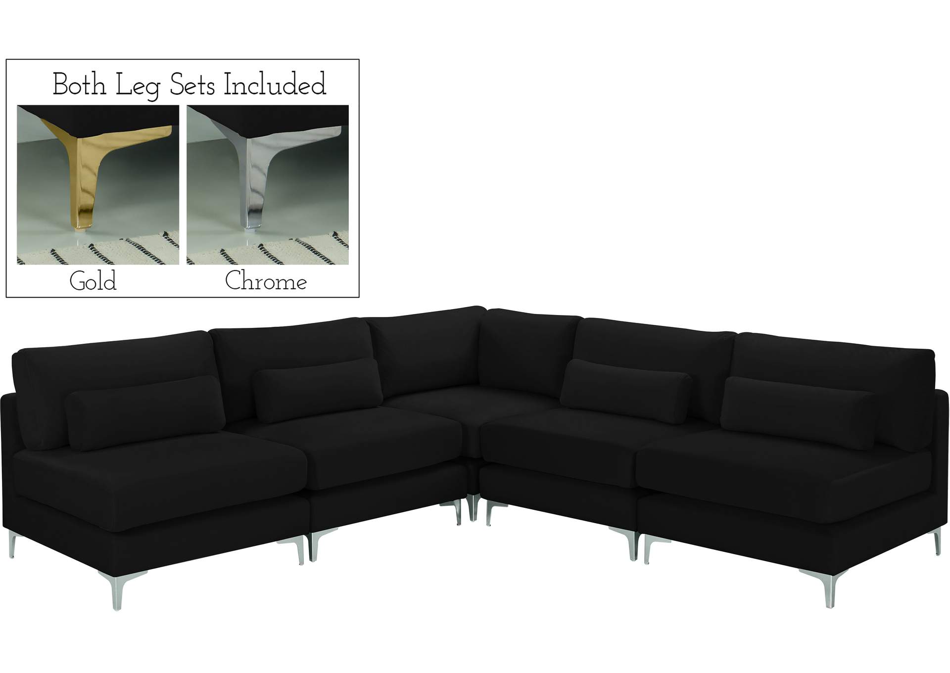 Julia Black Velvet Modular Sectional (5 Boxes),Meridian Furniture