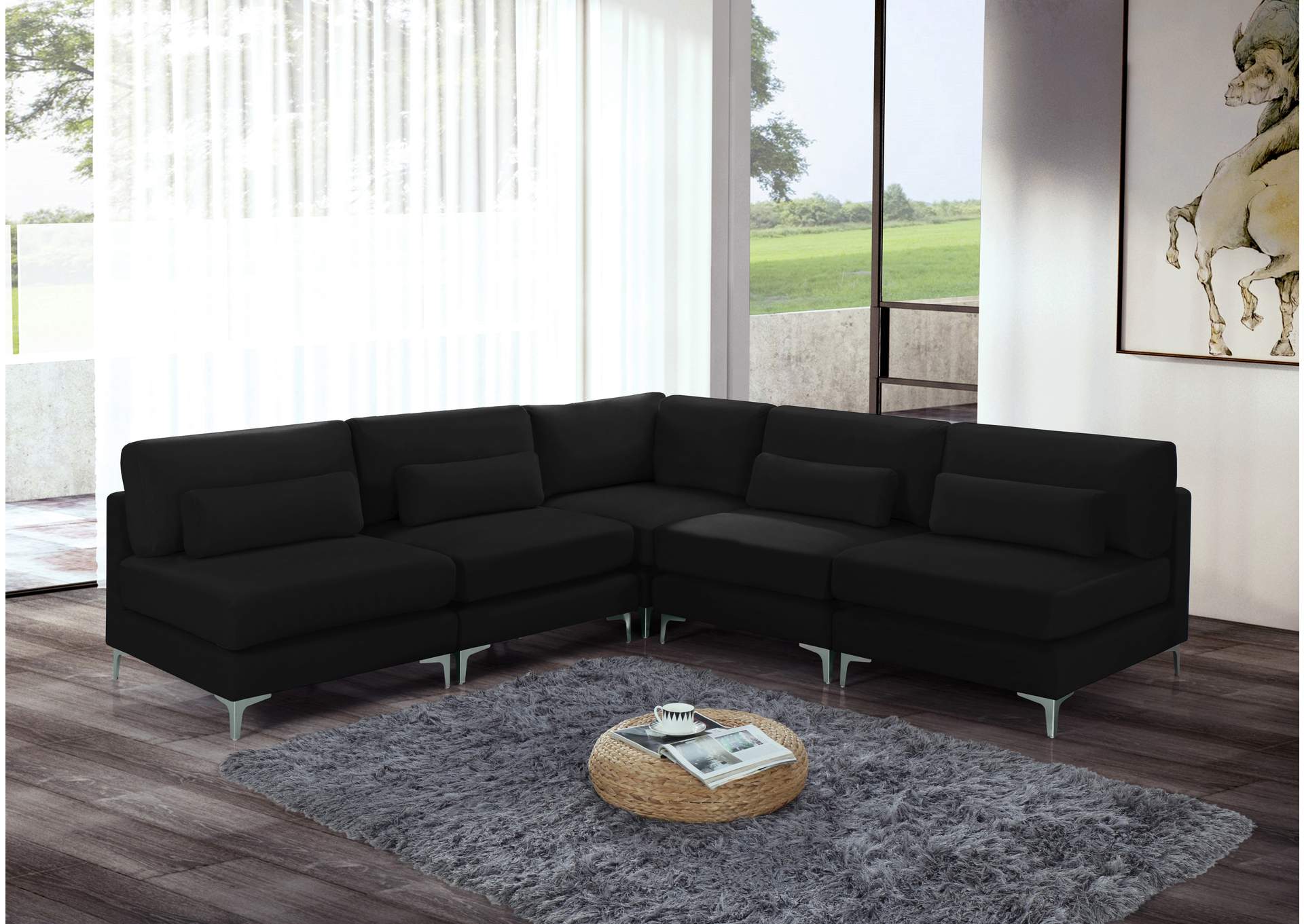 Julia Black Velvet Modular Sectional (5 Boxes),Meridian Furniture