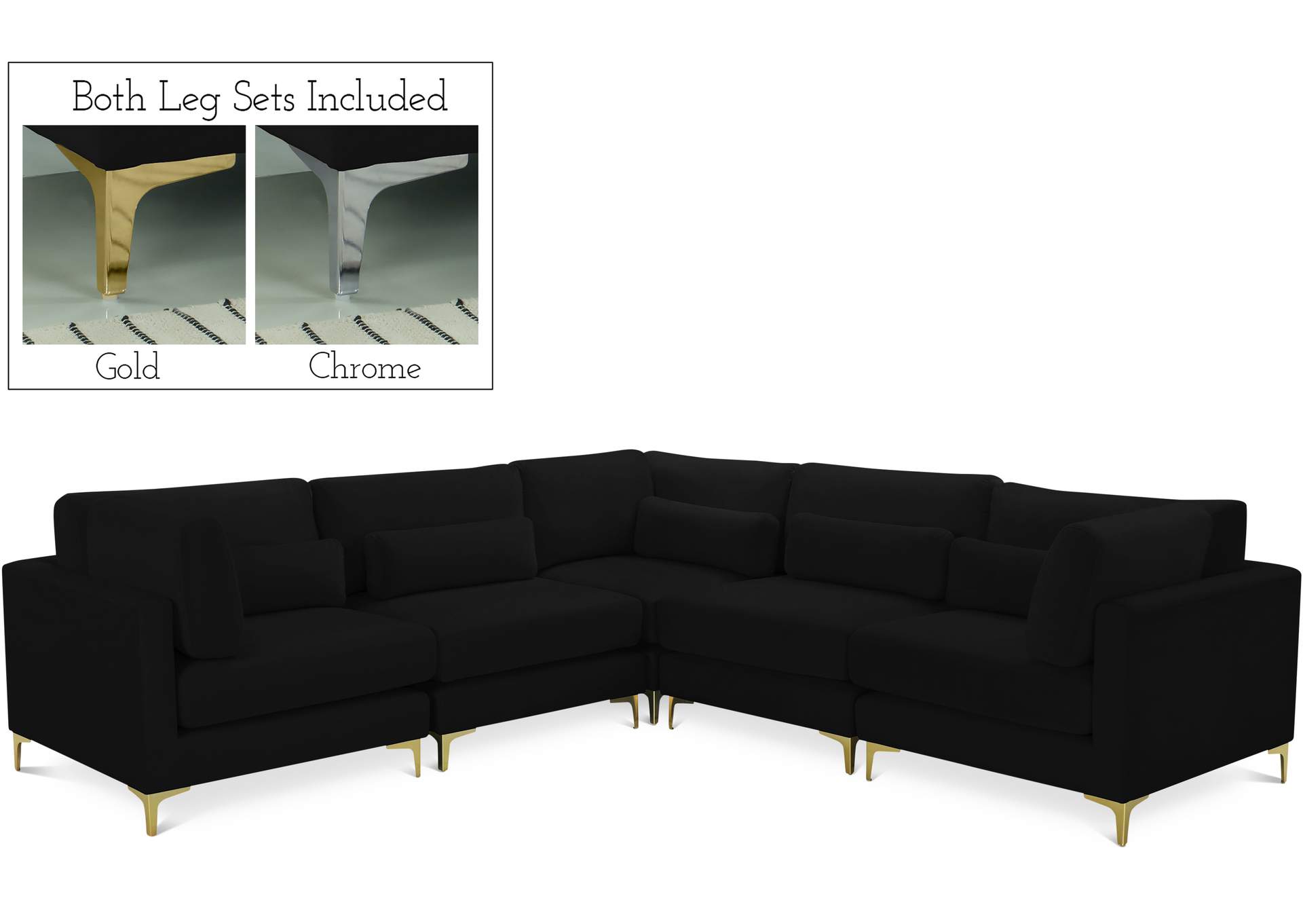 Julia Black Velvet Modular Sectional (5 Boxes),Meridian Furniture