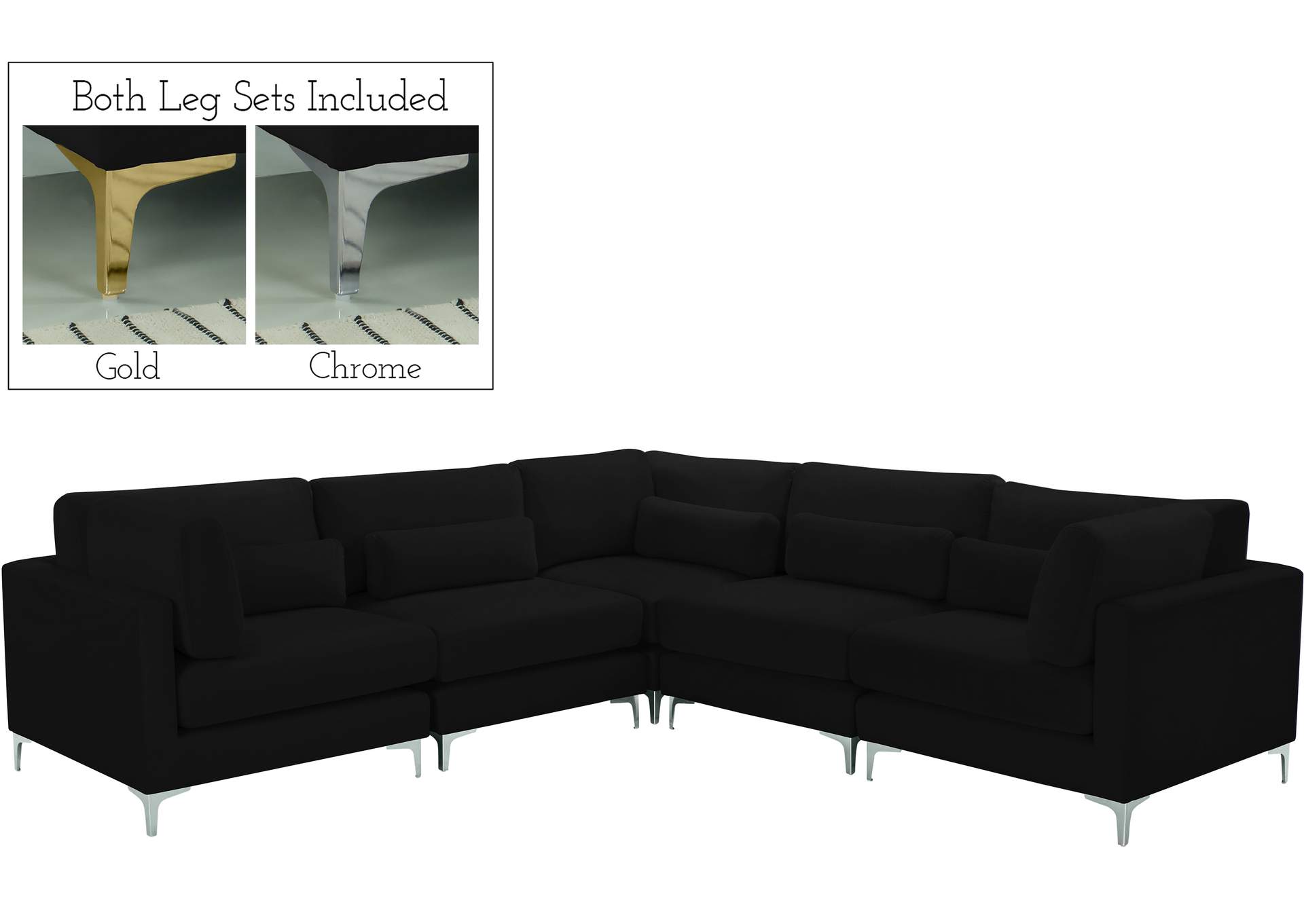 Julia Black Velvet Modular Sectional (5 Boxes),Meridian Furniture