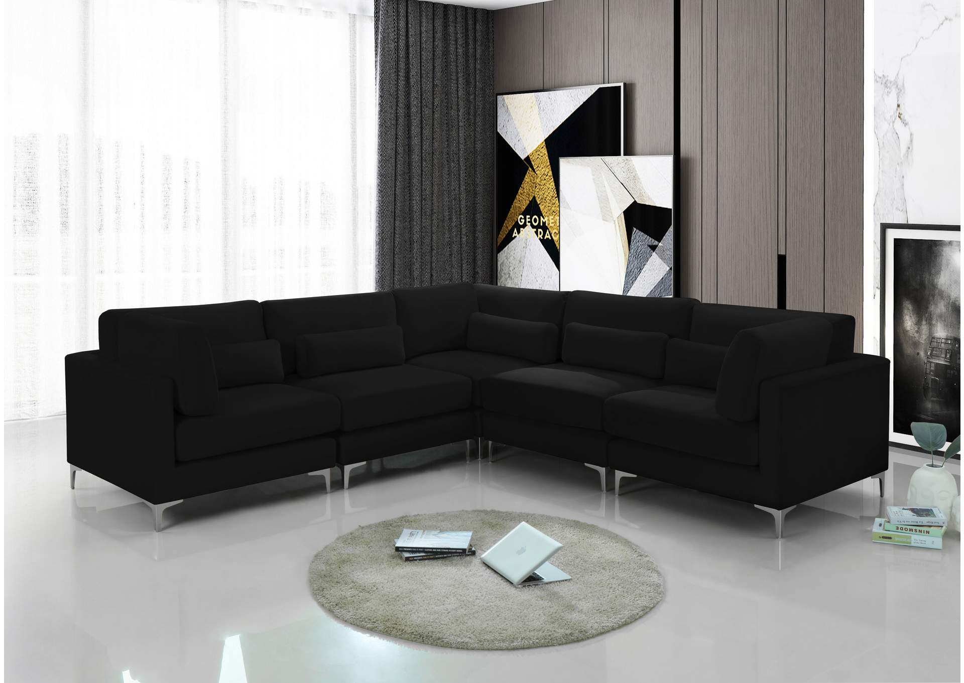 Julia Black Velvet Modular Sectional (5 Boxes),Meridian Furniture